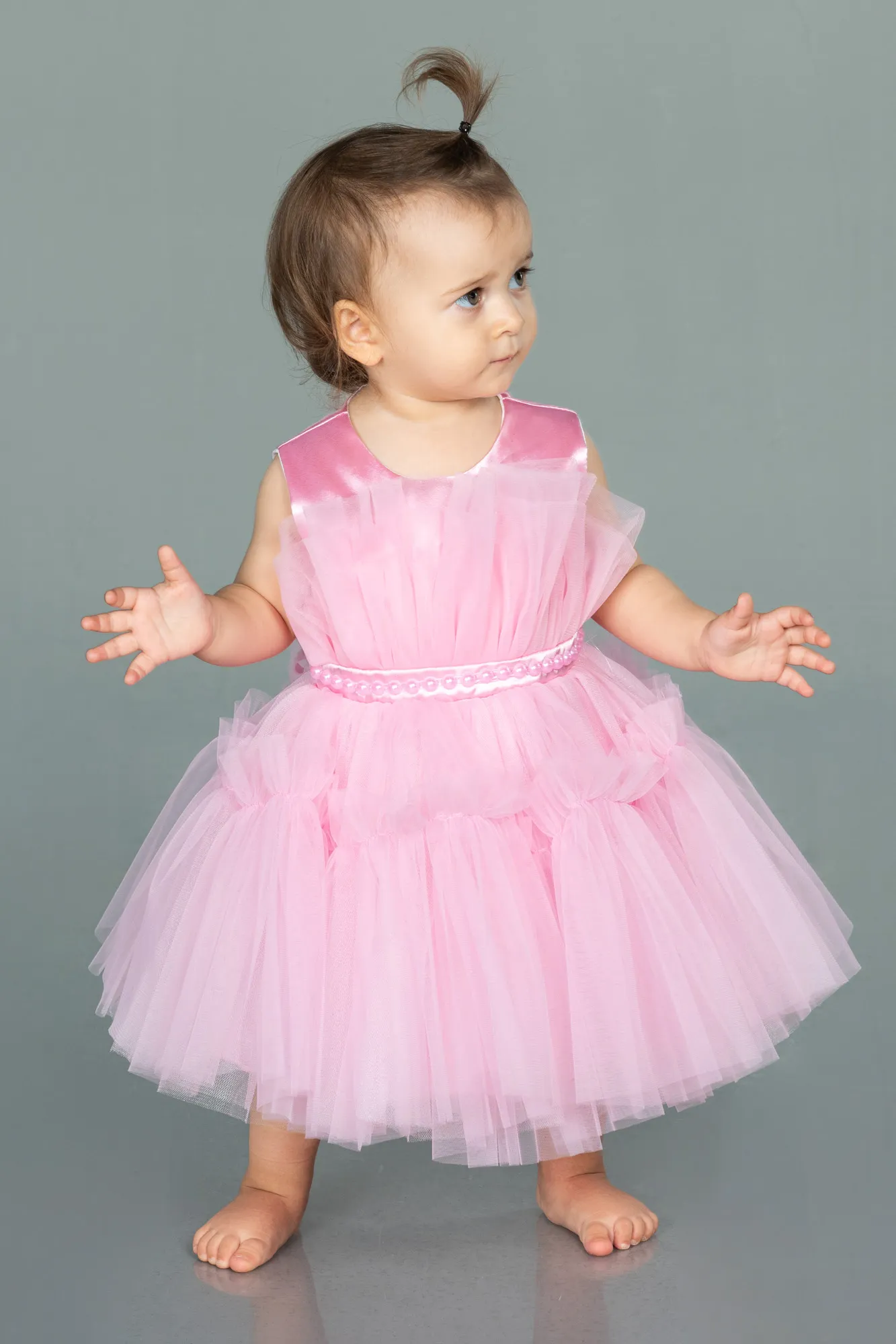 Pink-Front Short Back Long Girl Dress ABO078