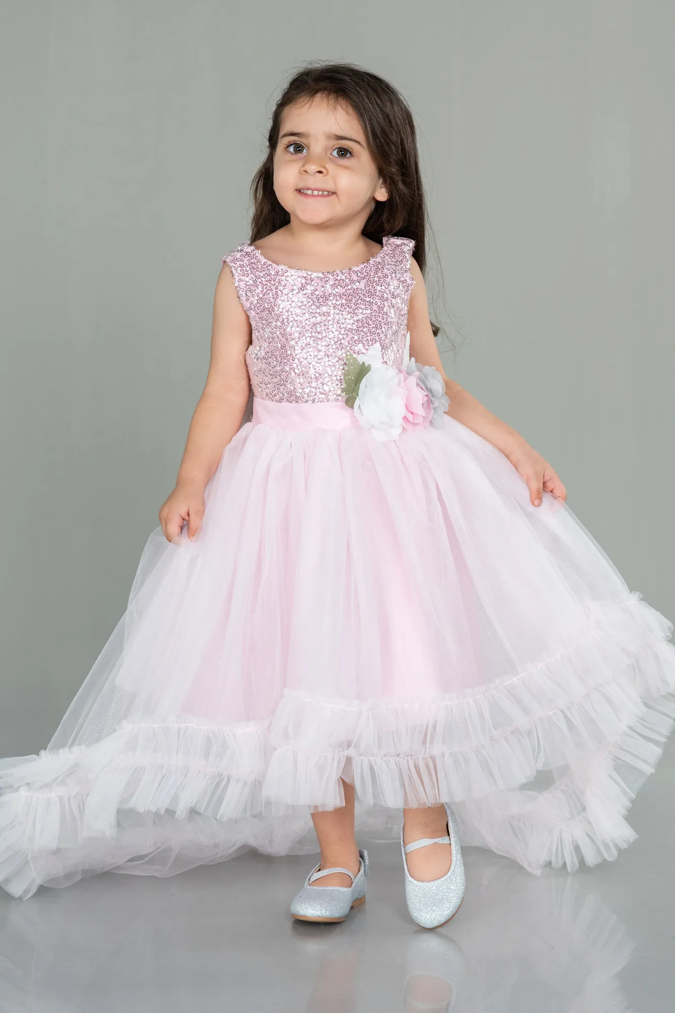 Pink-Front Short Back Long Girl Dress ABO102