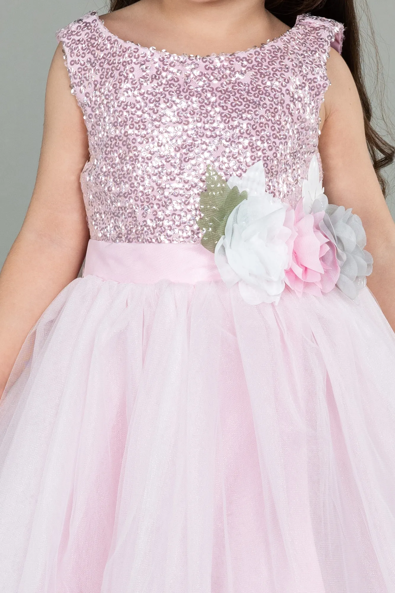 Pink-Front Short Back Long Girl Dress ABO102