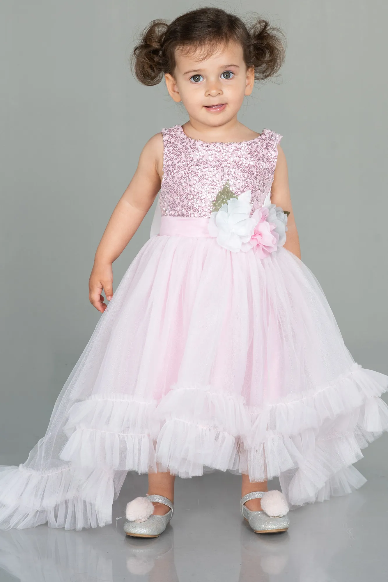 Pink-Front Short Back Long Girl Dress ABO102