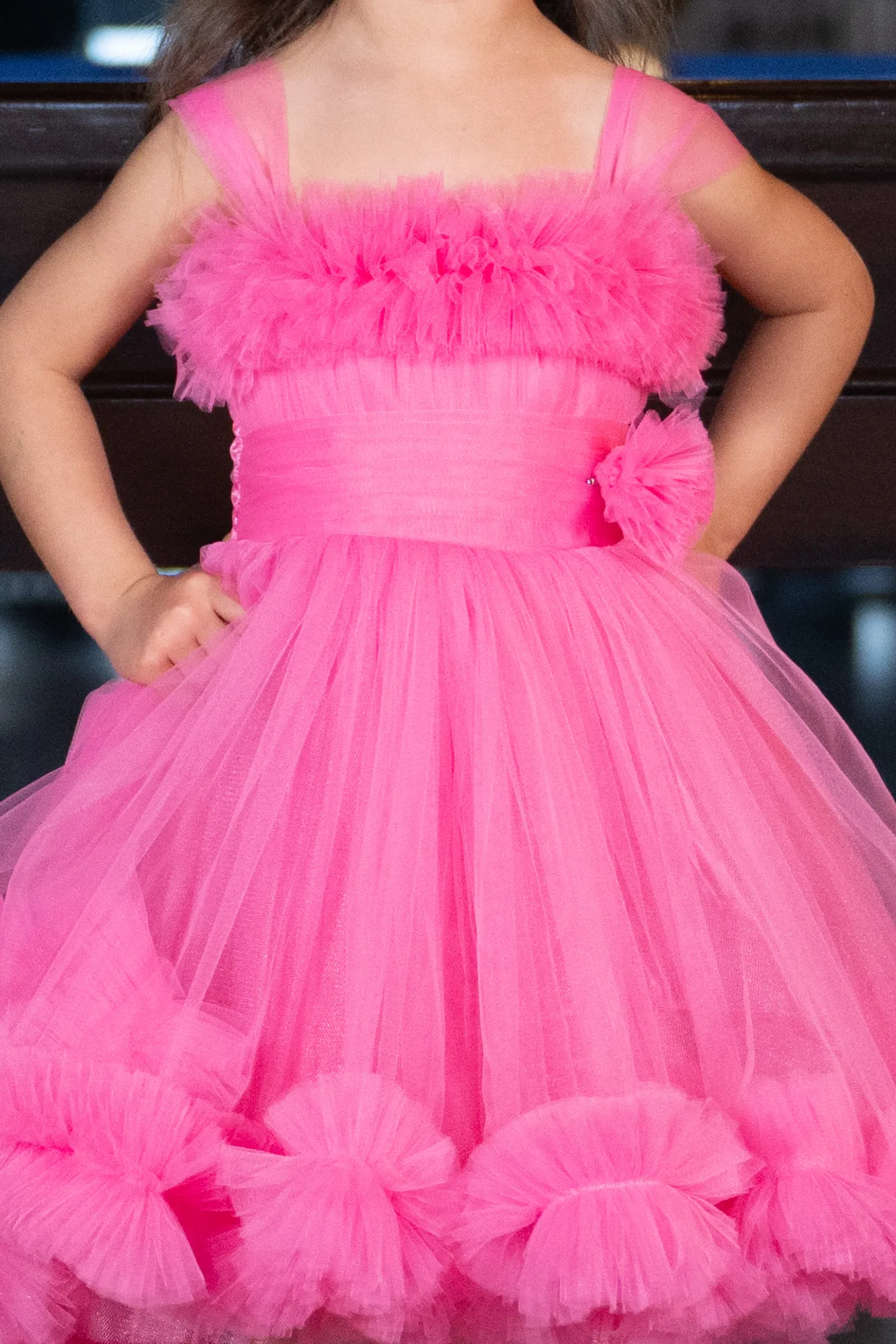 Pink-Front Short Back Long Girl Dress ABO112