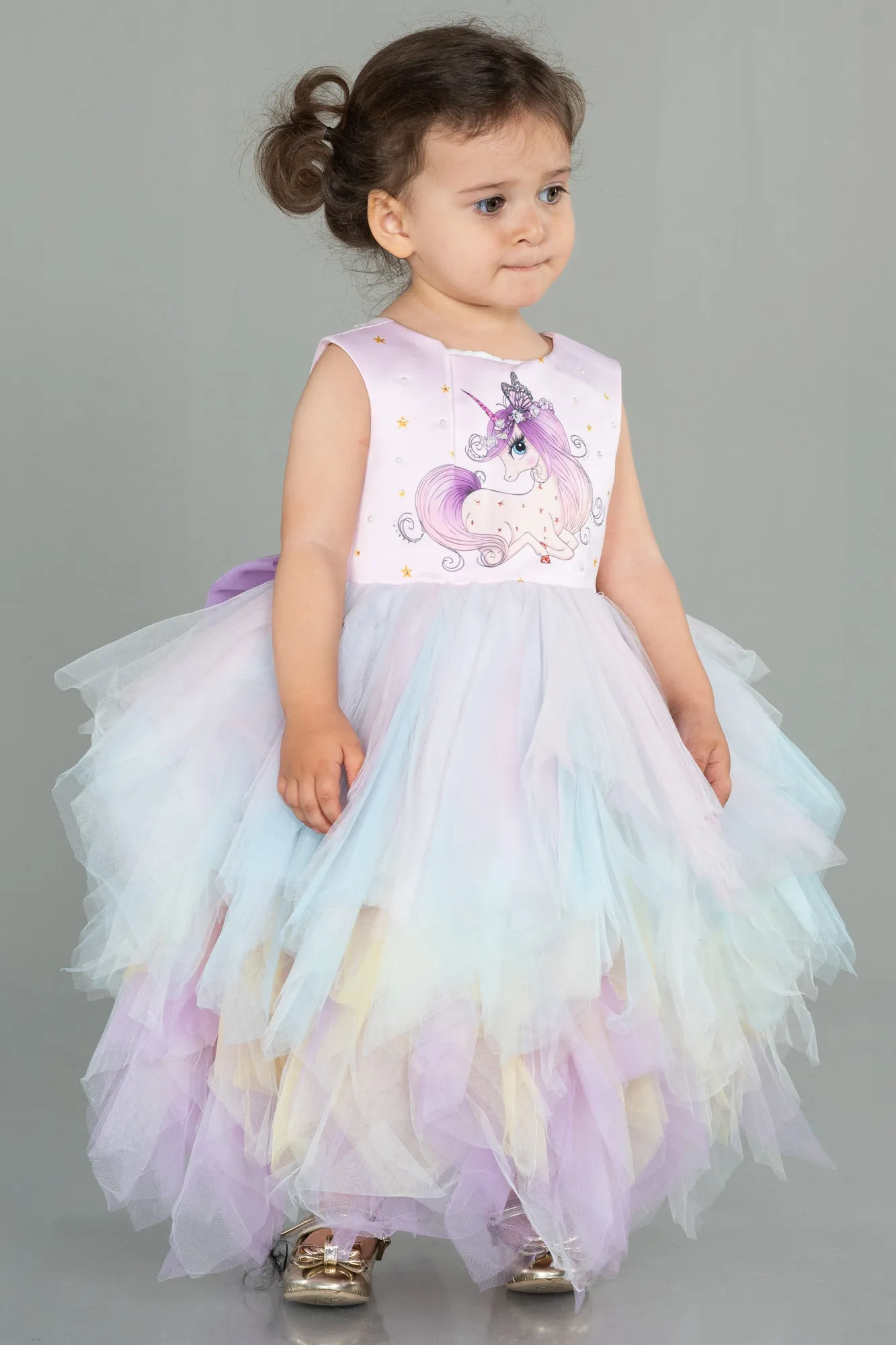 Pink-Long Girl Dress ABU3040