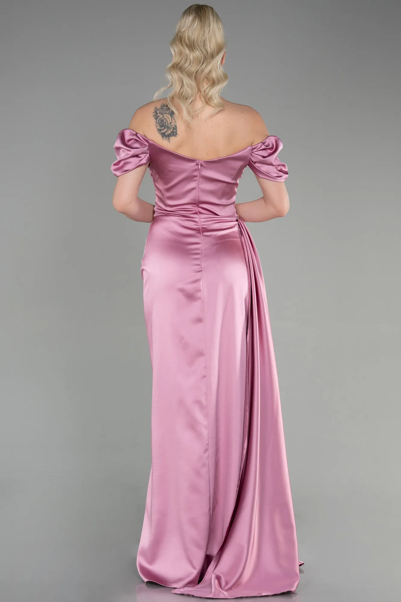 Pink-Long Satin Engagement Dress ABU1606