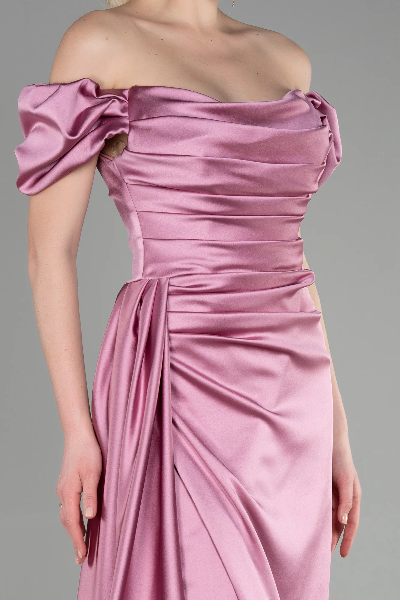 Pink-Long Satin Engagement Dress ABU1606