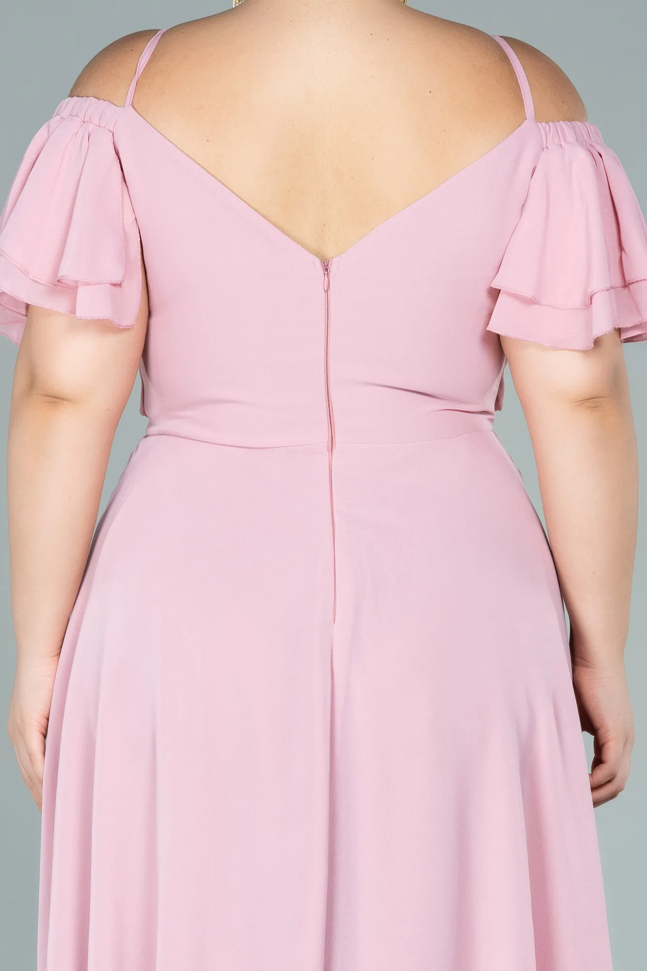 Pink-Midi Chiffon Plus Size Evening Dress ABK1475