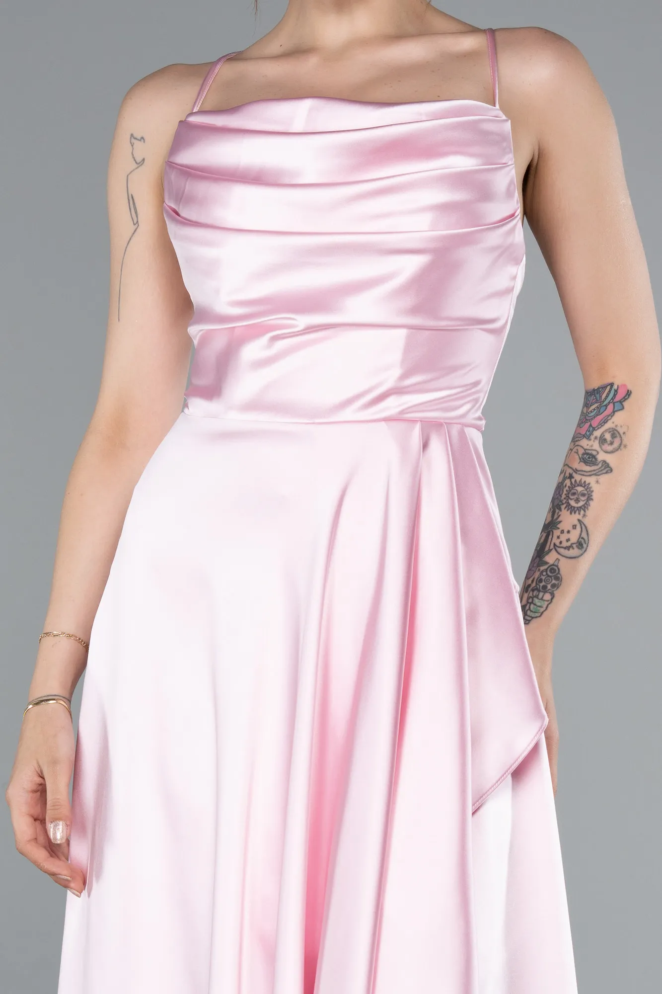 Pink-Midi Satin Invitation Dress ABK1586