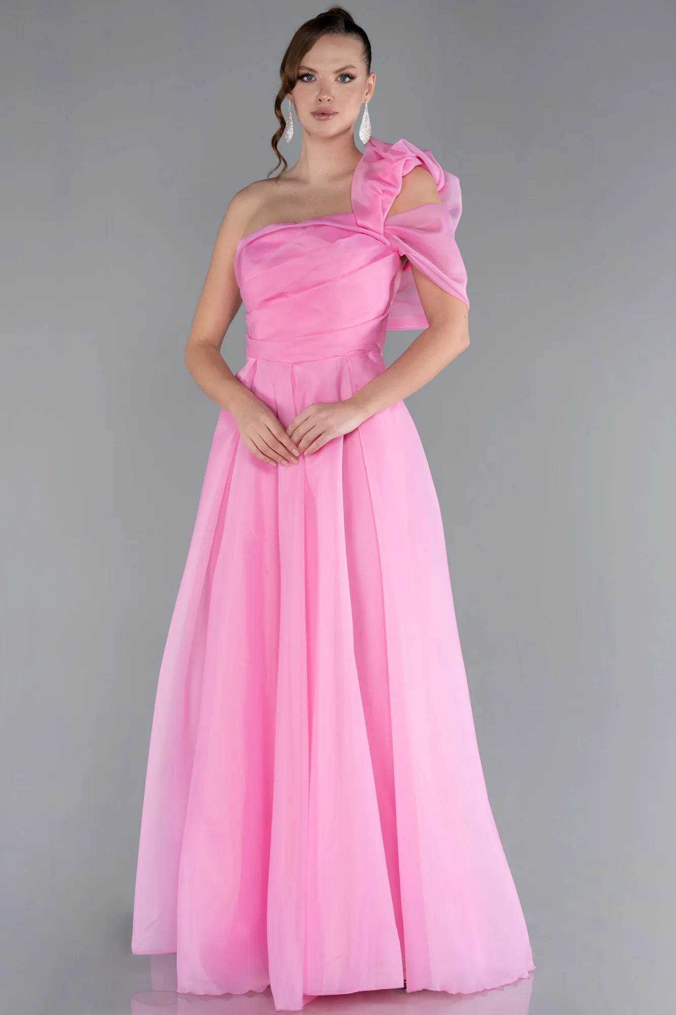 Pink-One Shoulder Long Prom Dress ABU4727