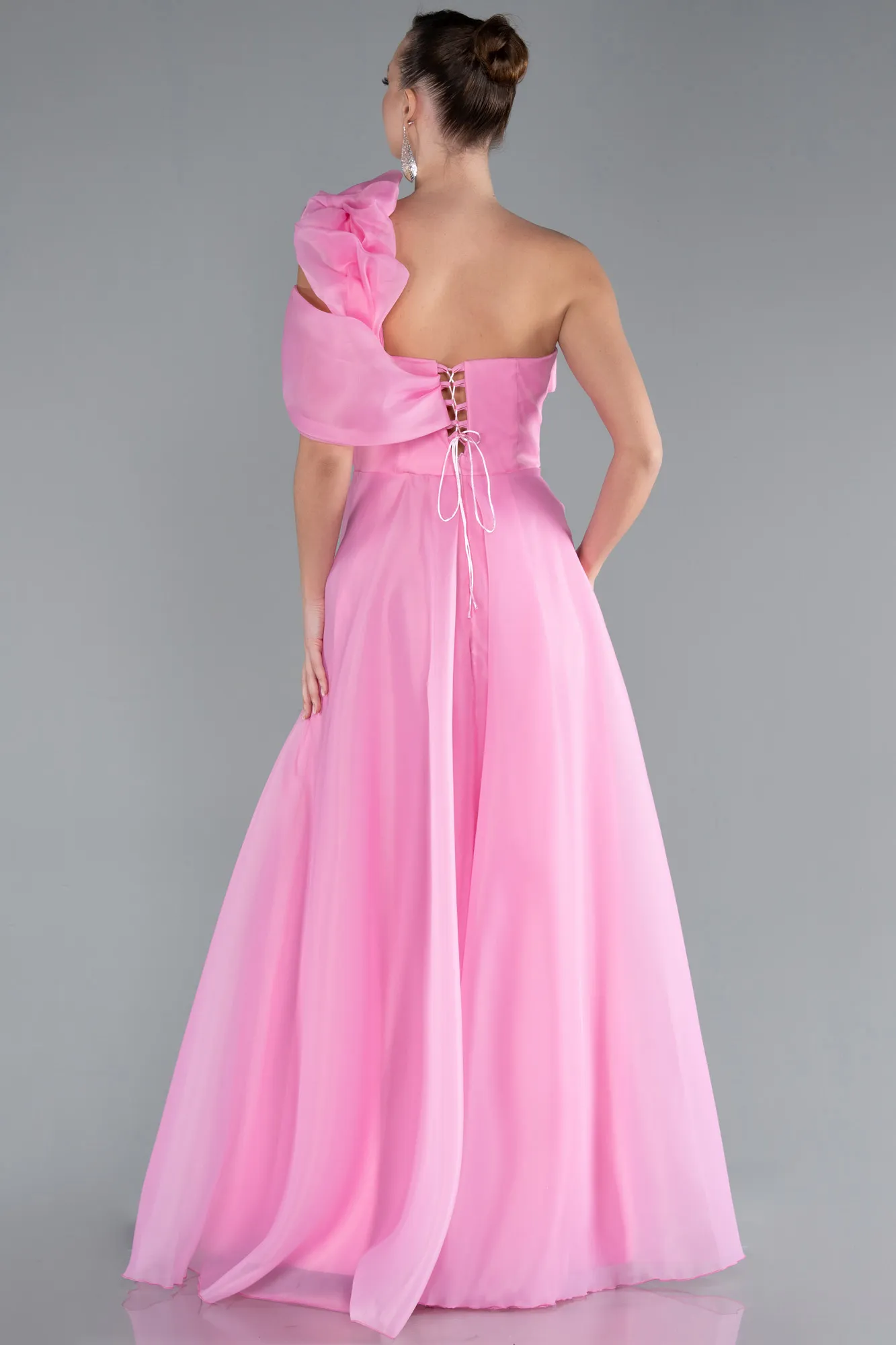 Pink-One Shoulder Long Prom Dress ABU4727