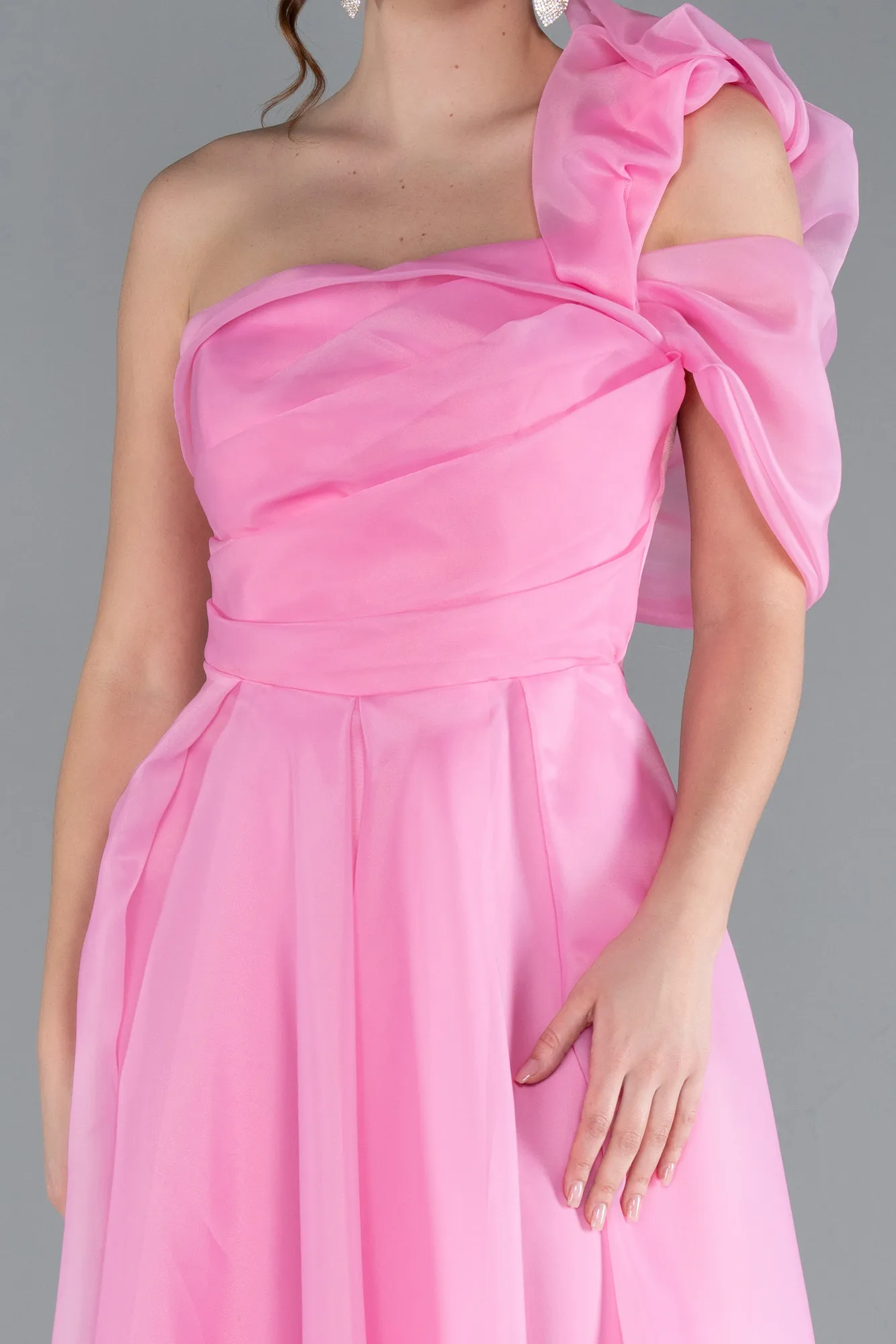 Pink-One Shoulder Long Prom Dress ABU4727