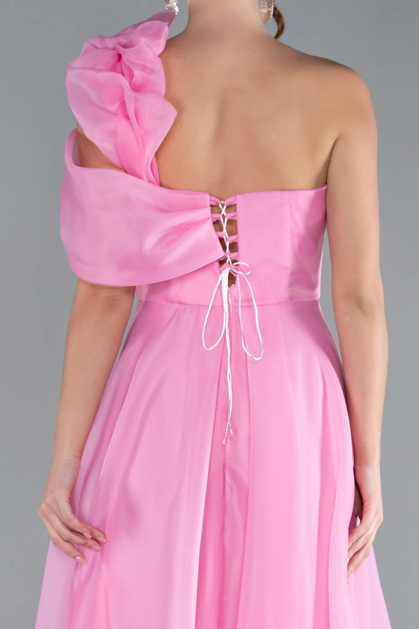 Pink-One Shoulder Long Prom Dress ABU4727