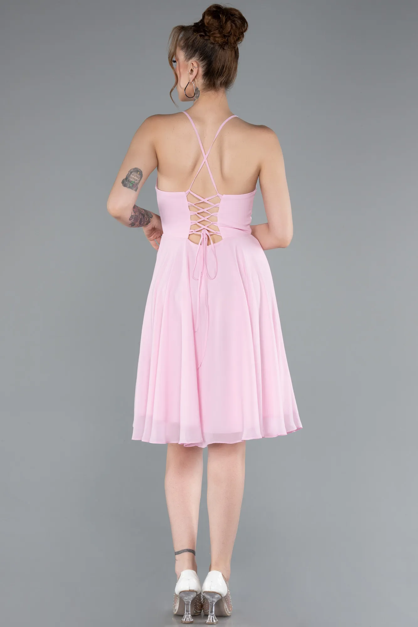 Pink-Short Chiffon Cocktail Dress ABK2358