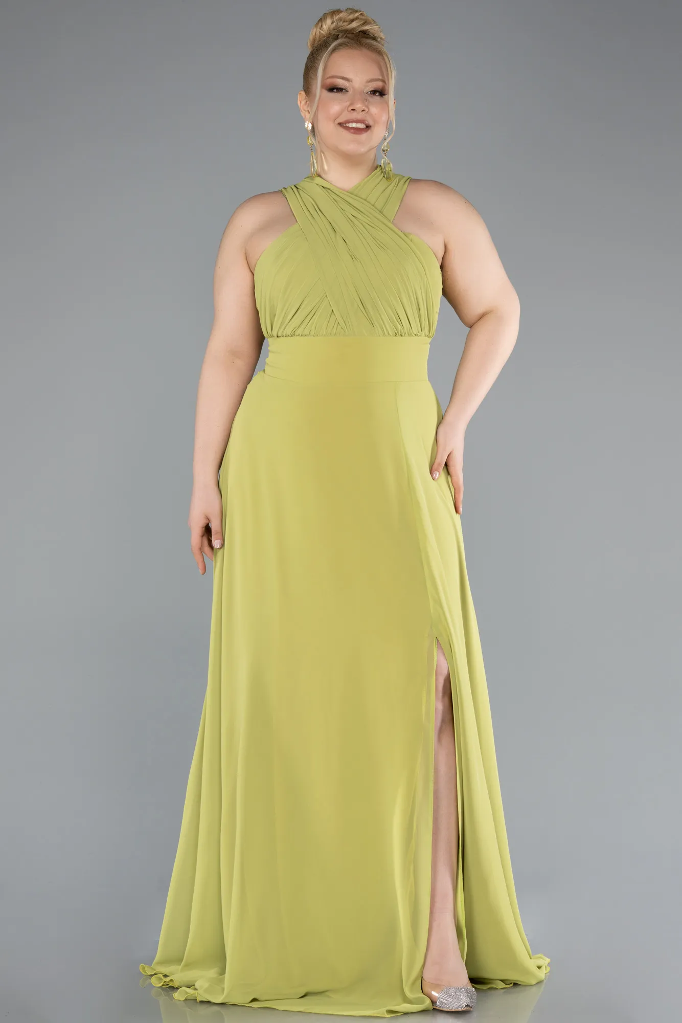 Pistachio Green-Long Chiffon Formal Plus Size Dress ABU4951