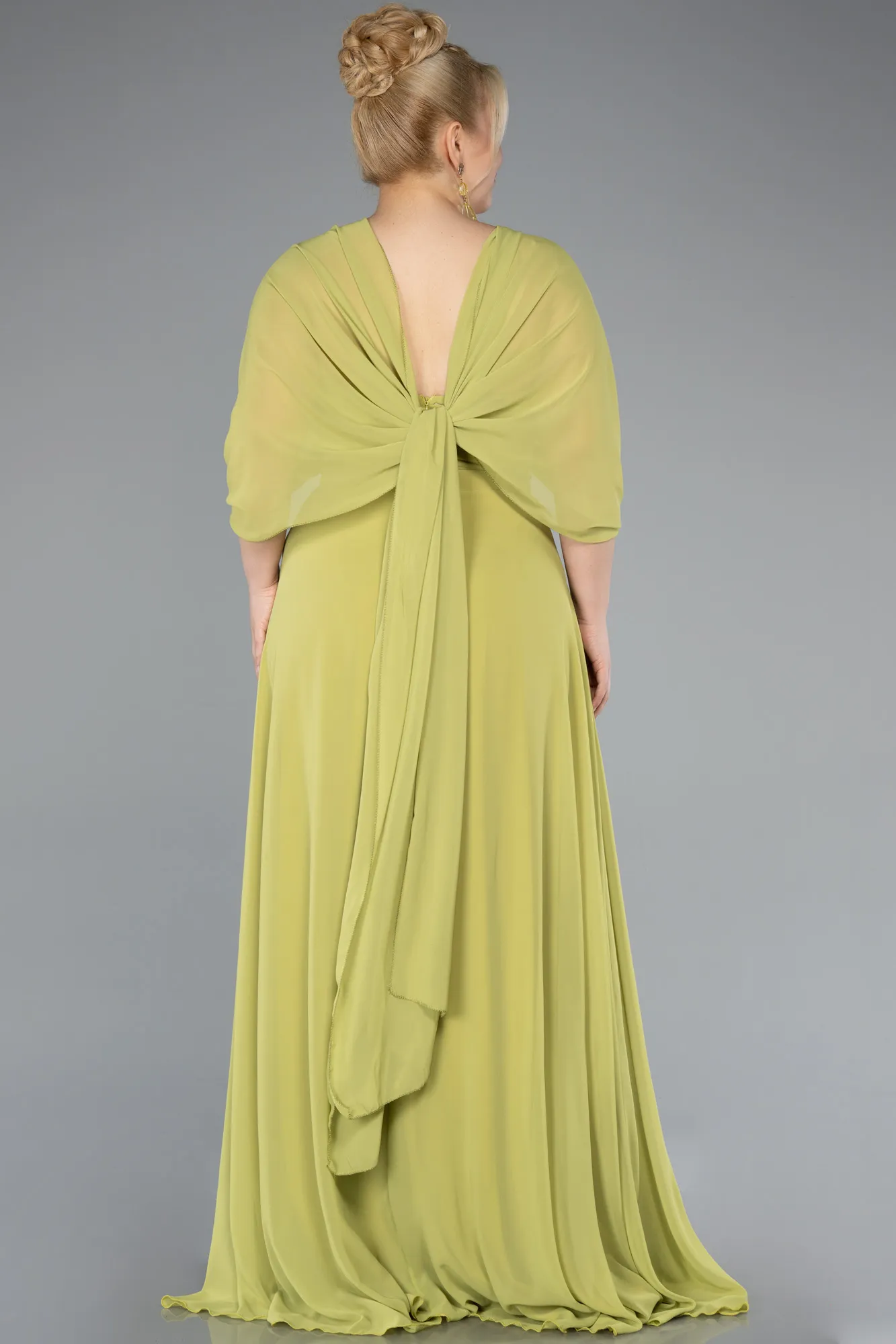 Pistachio Green-Long Chiffon Formal Plus Size Dress ABU4951