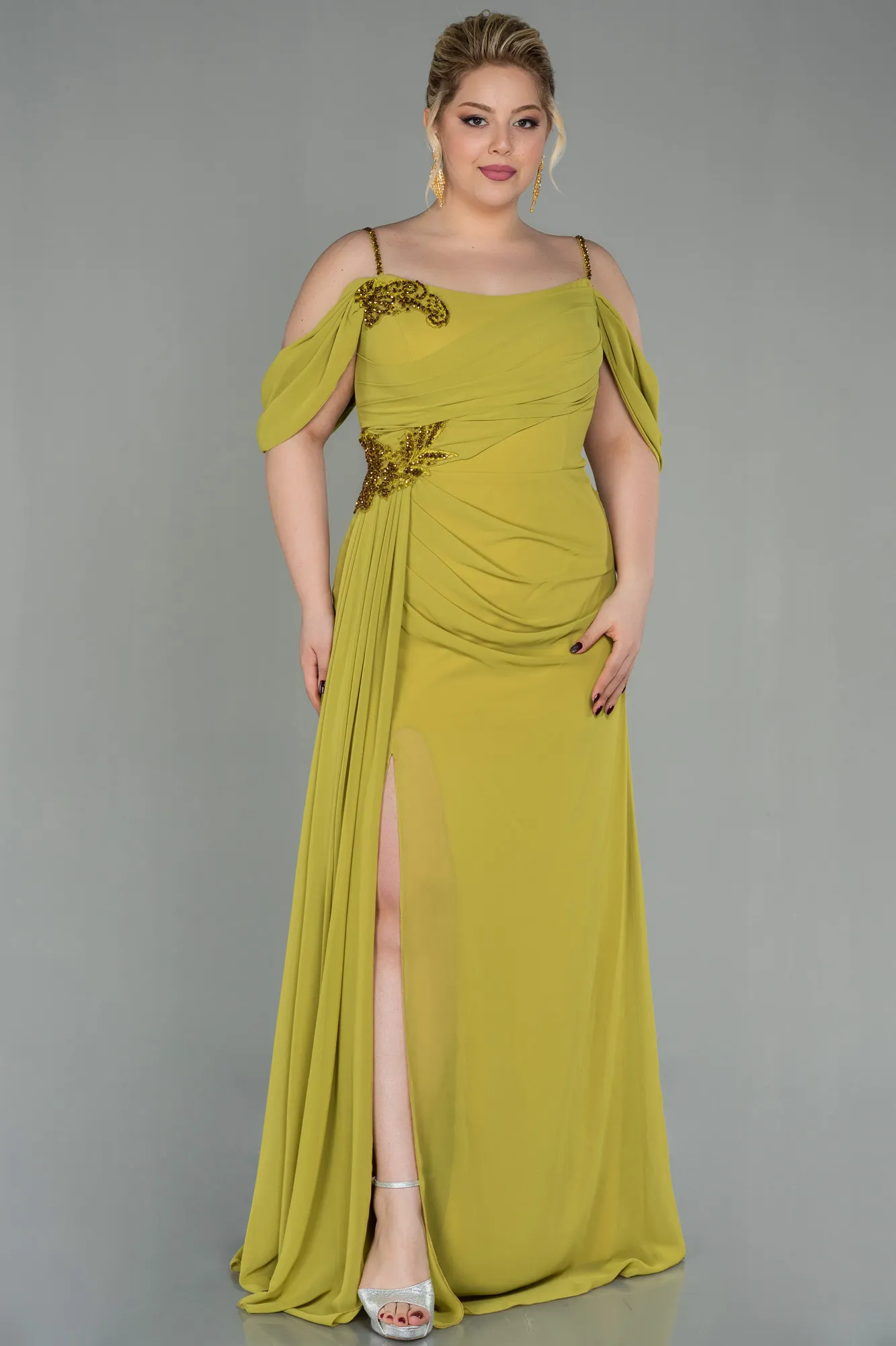 Pistachio Green-Long Chiffon Plus Size Evening Dress ABU2929