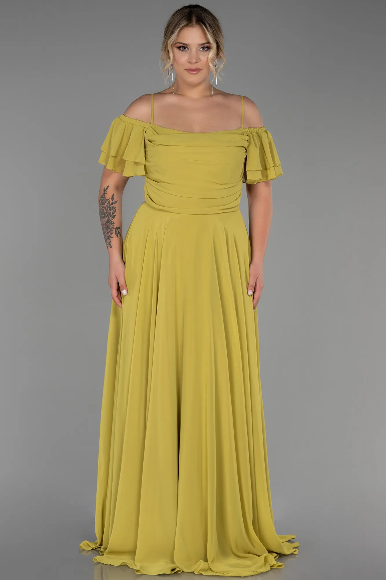 Pistachio Green-Long Chiffon Plus Size Evening Dress ABU3259