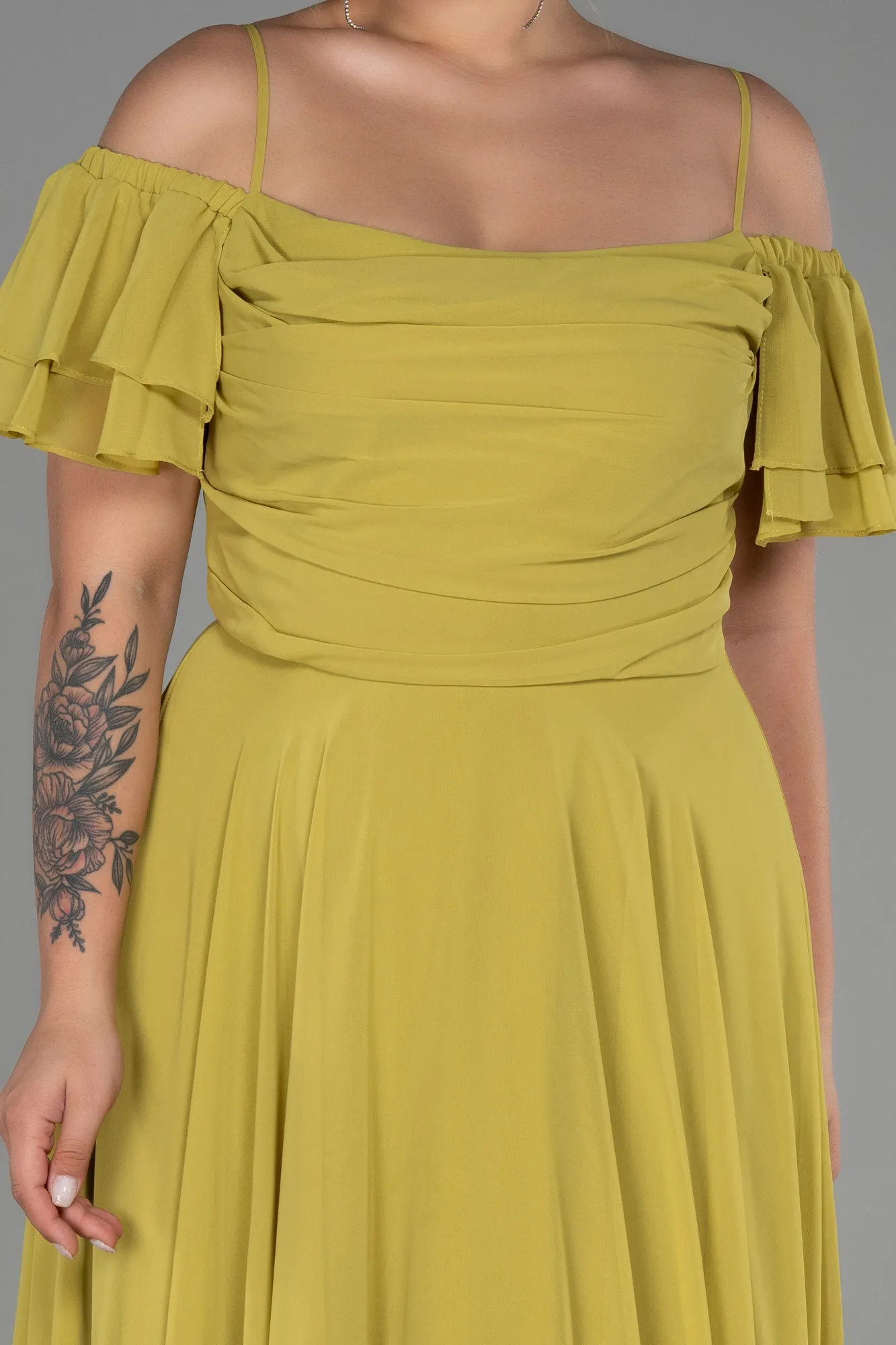 Pistachio Green-Long Chiffon Plus Size Evening Dress ABU3259