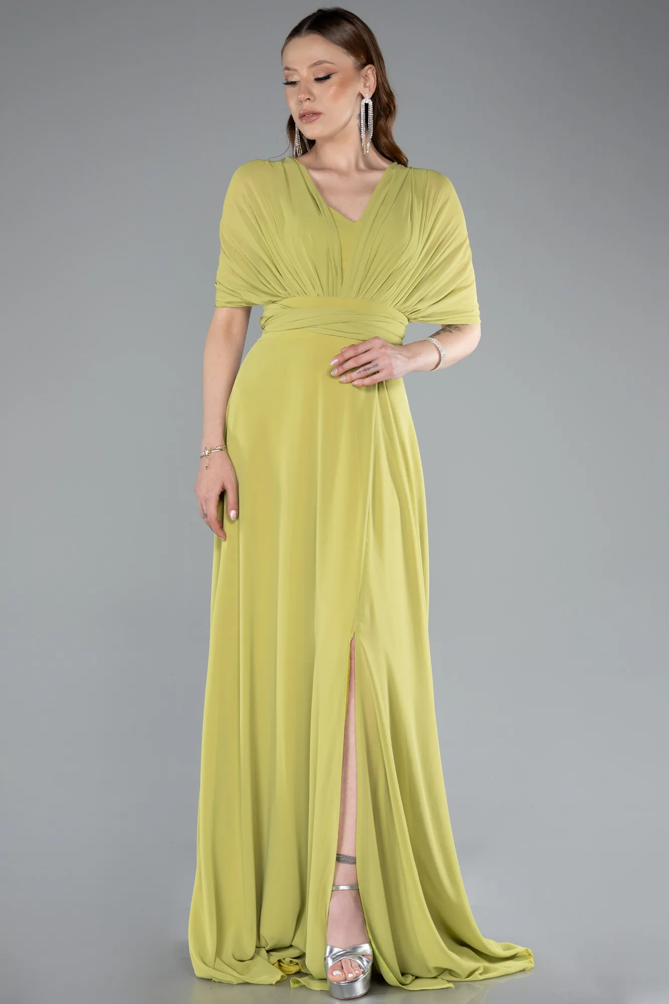 Pistachio Green-Long Chiffon Prom Gown ABU4965