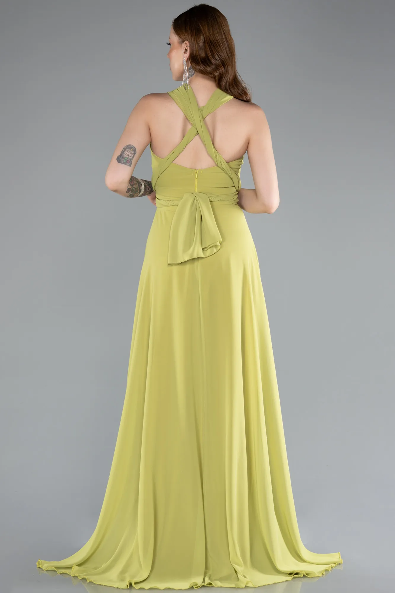 Pistachio Green-Long Chiffon Prom Gown ABU4965