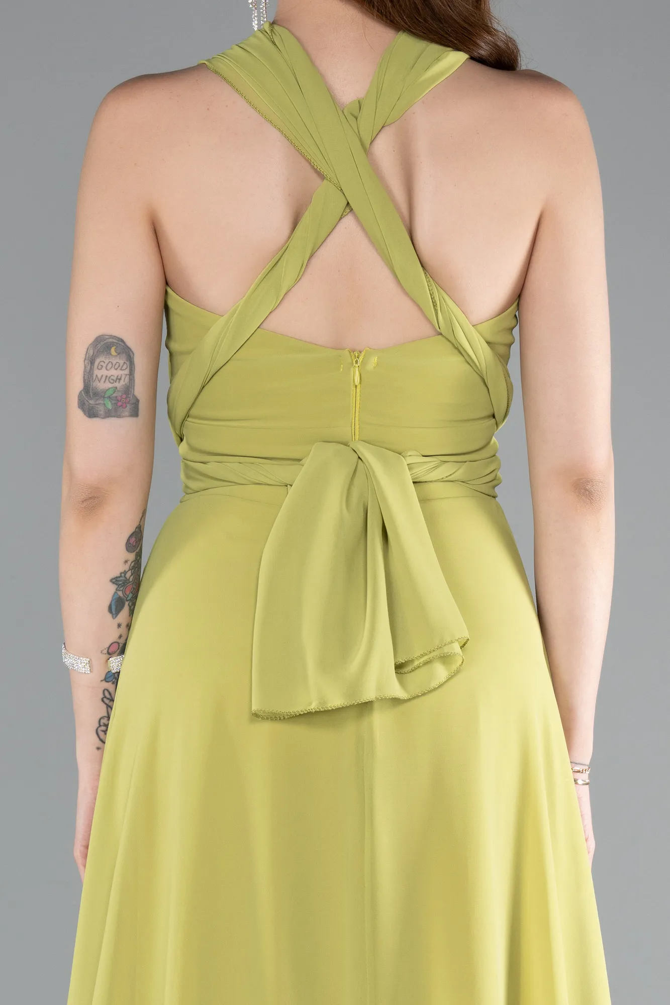 Pistachio Green-Long Chiffon Prom Gown ABU4965