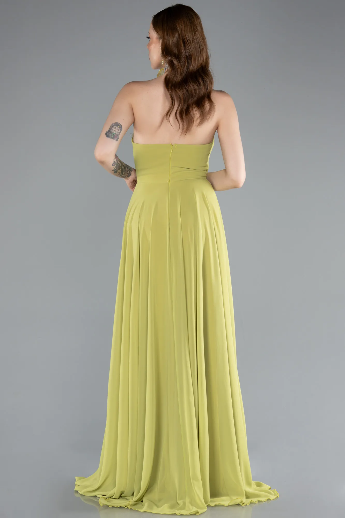 Pistachio Green-Long Chiffon Prom Gown ABU4966