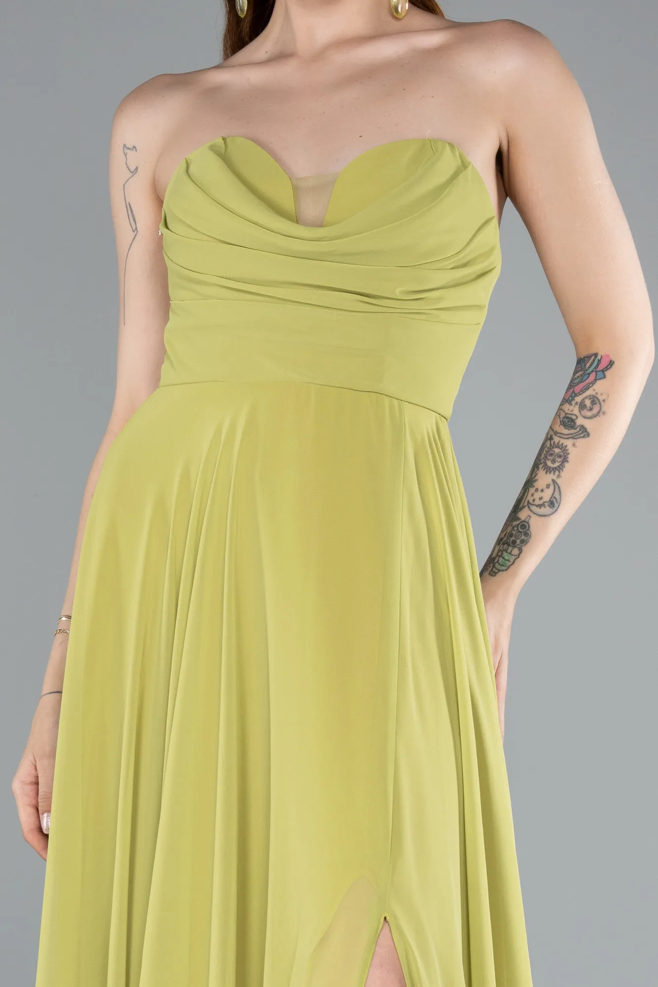 Pistachio Green-Long Chiffon Prom Gown ABU4966