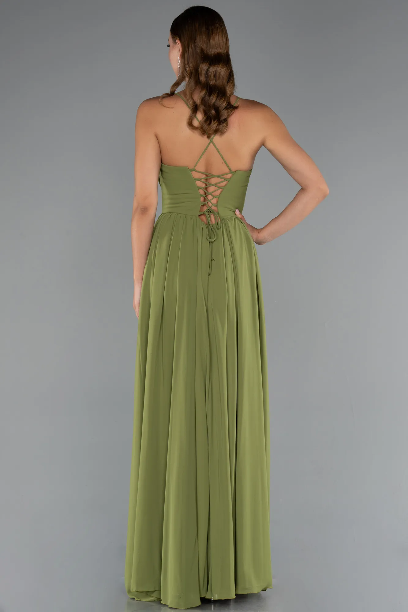 Pistachio Green-Long Chiffon Prom Gown ABU5223