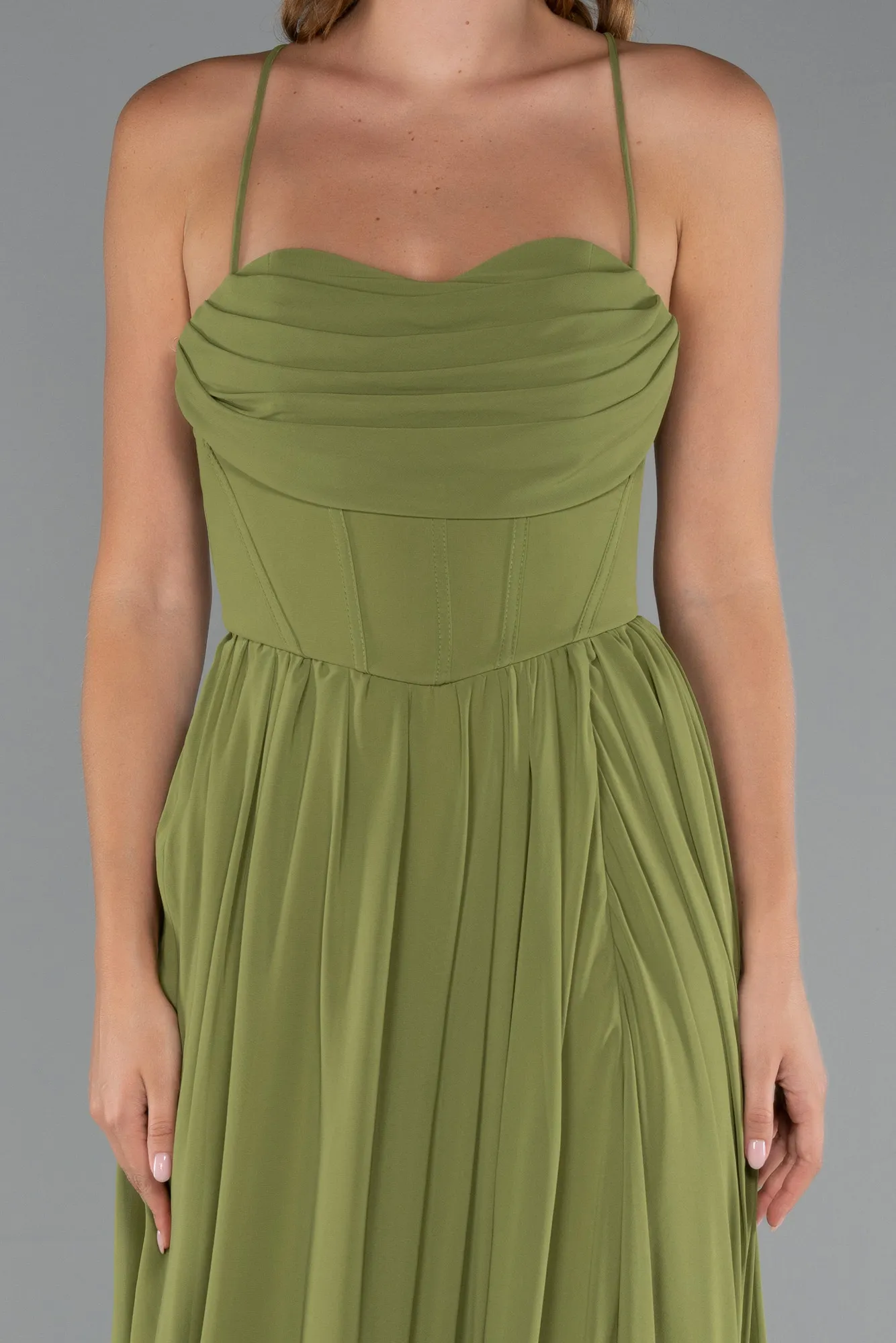 Pistachio Green-Long Chiffon Prom Gown ABU5223