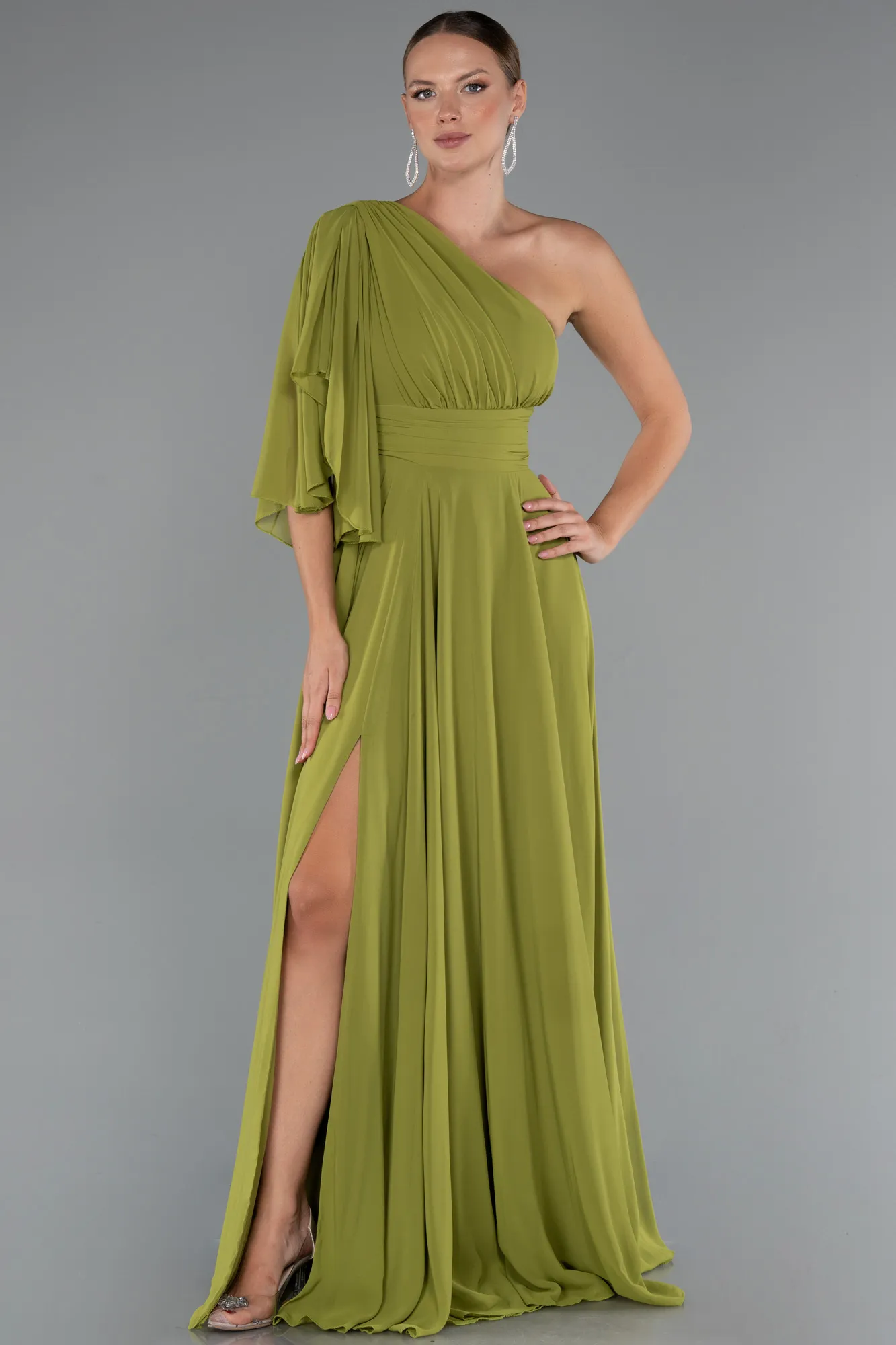 Pistachio Green-Long Chiffon Prom Gown ABU5259