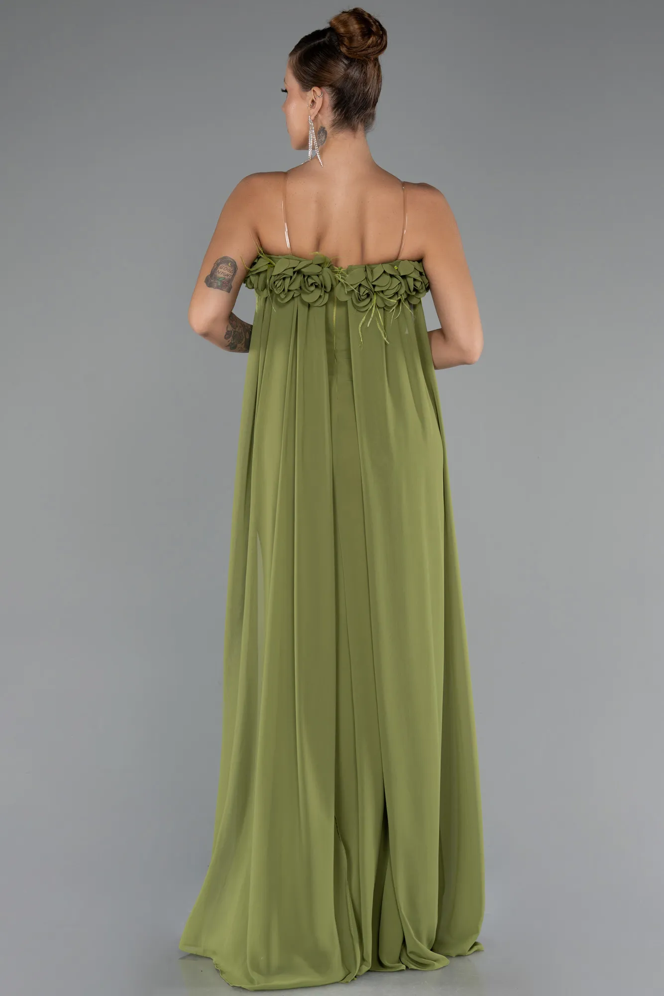 Pistachio Green-Long Chiffon Prom Gown ABU5351
