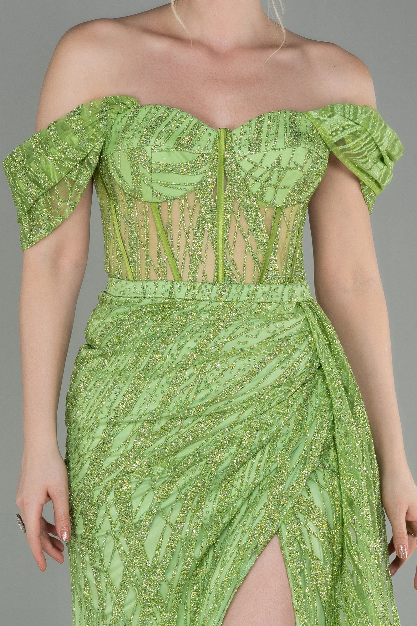 Pistachio Green-Long Evening Dress ABU2706