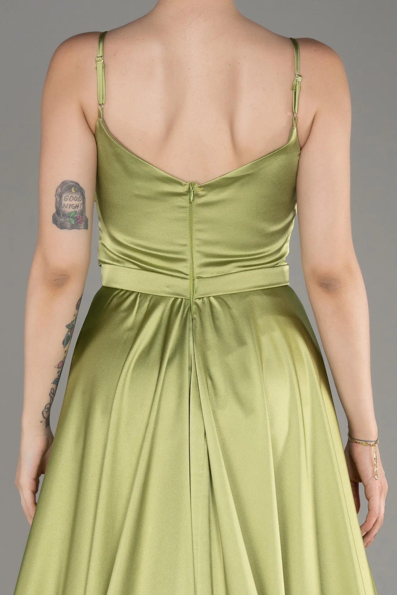Pistachio Green-Long Satin Evening Dress ABU1601