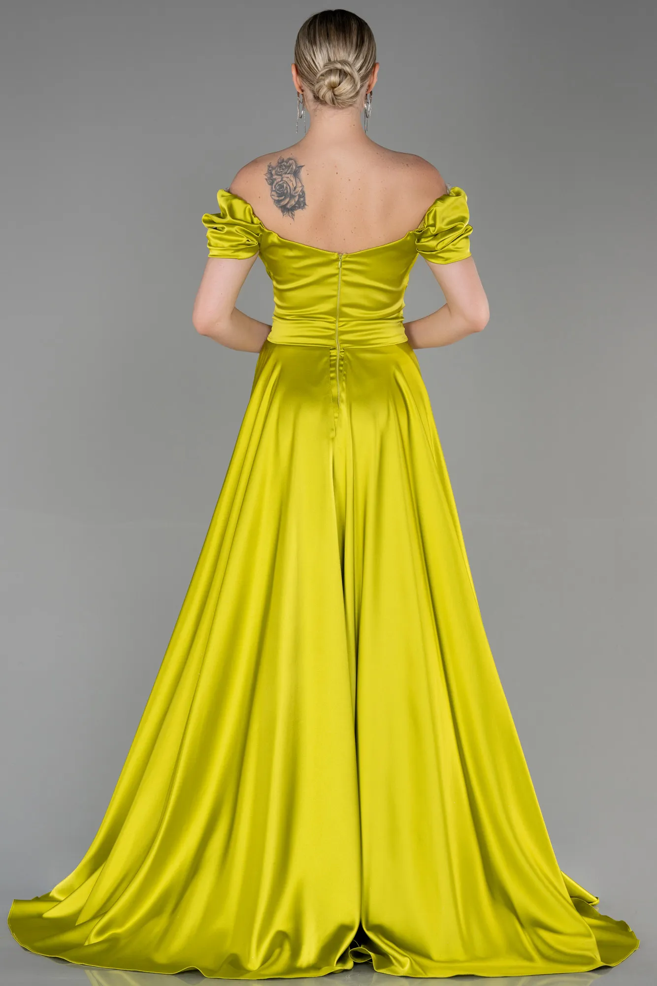 Pistachio Green-Long Satin Evening Dress ABU2003
