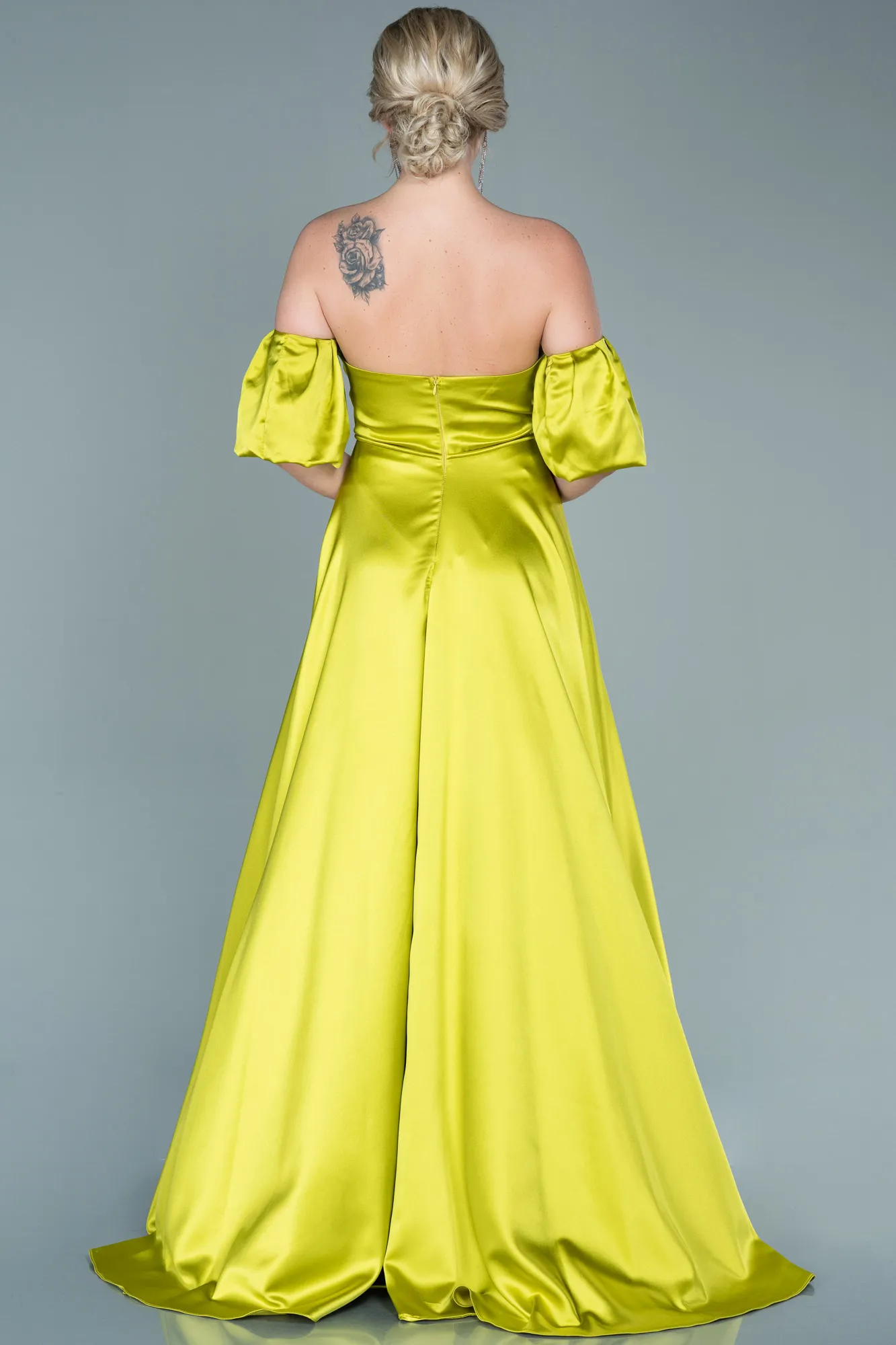 Pistachio Green-Long Satin Evening Dress ABU2614