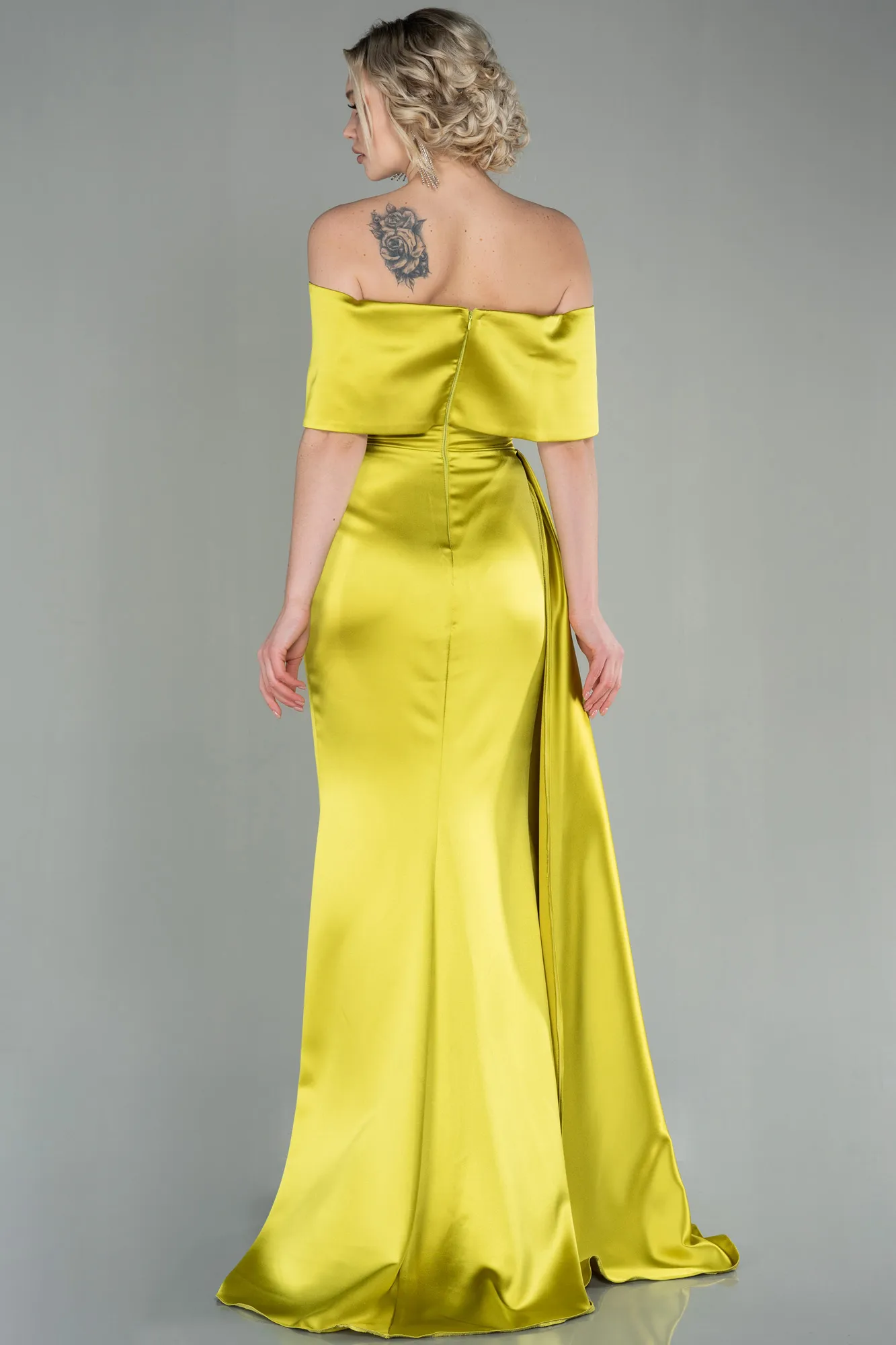 Pistachio Green-Long Satin Evening Dress ABU2893