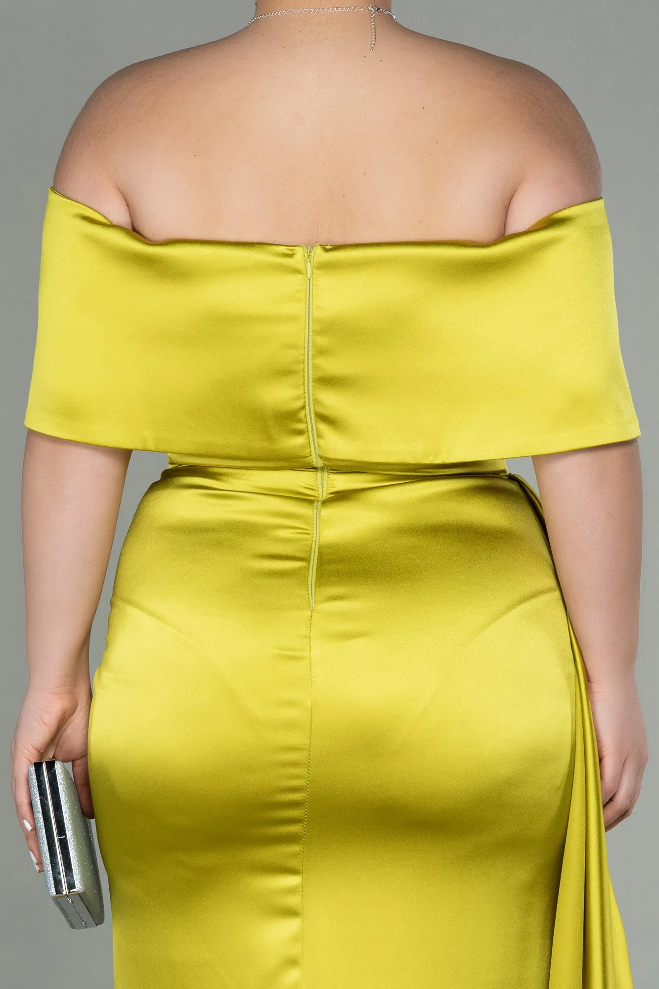 Pistachio Green-Long Satin Plus Size Evening Dress ABU2873