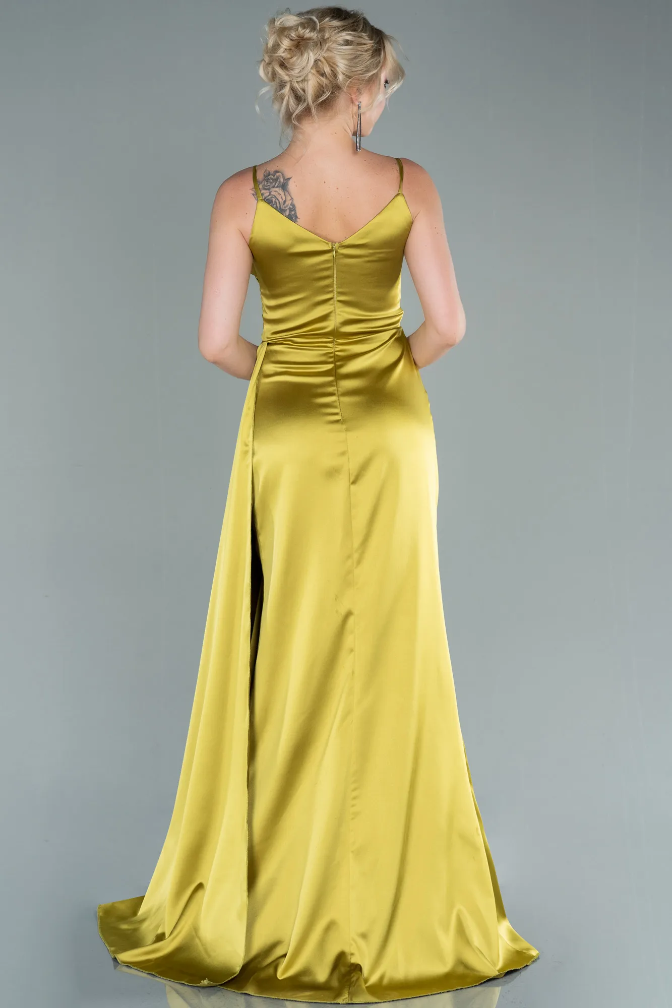 Pistachio Green-Long Satin Prom Gown ABU2273