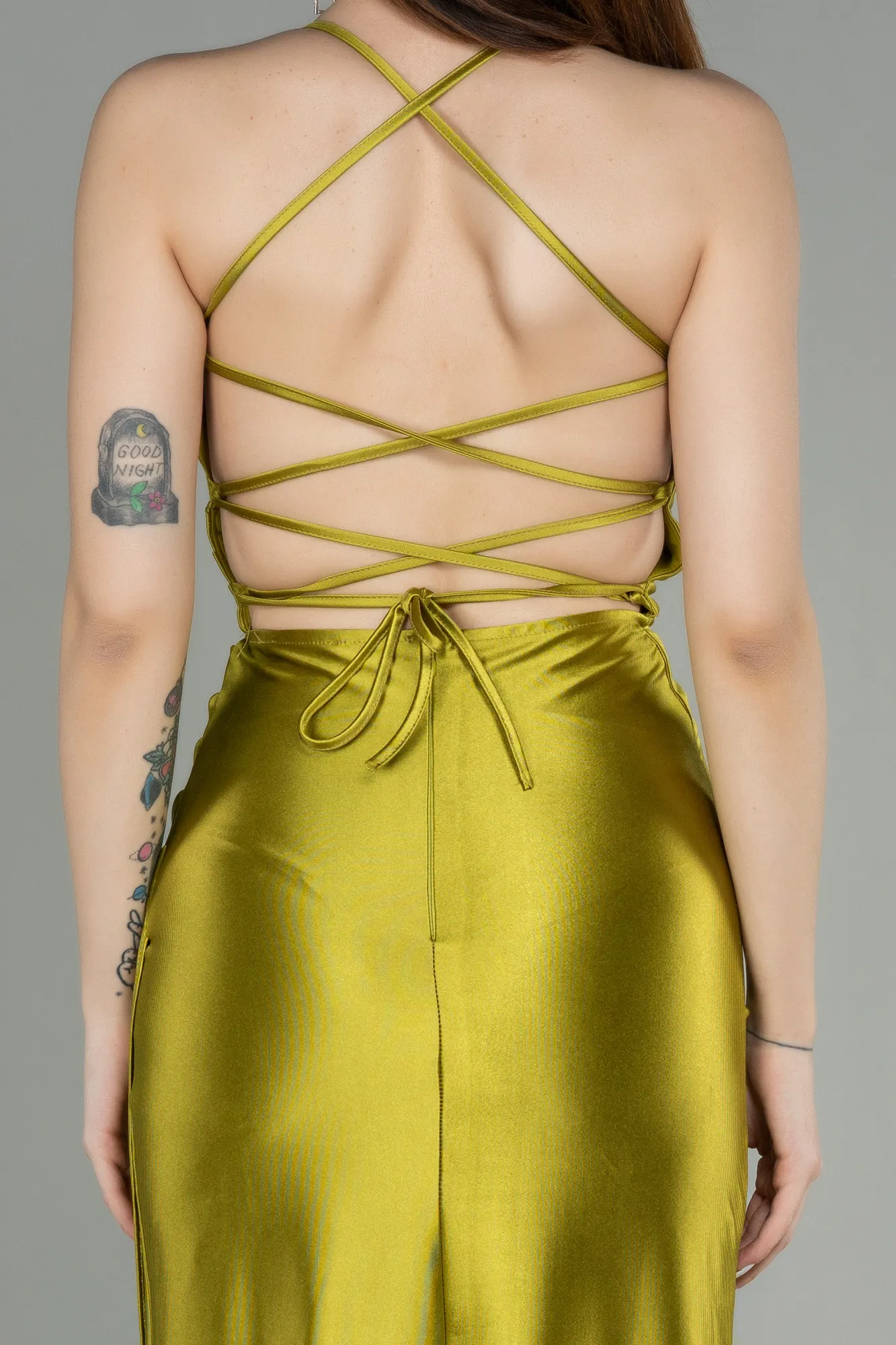 Pistachio Green-Long Satin Prom Gown ABU2800