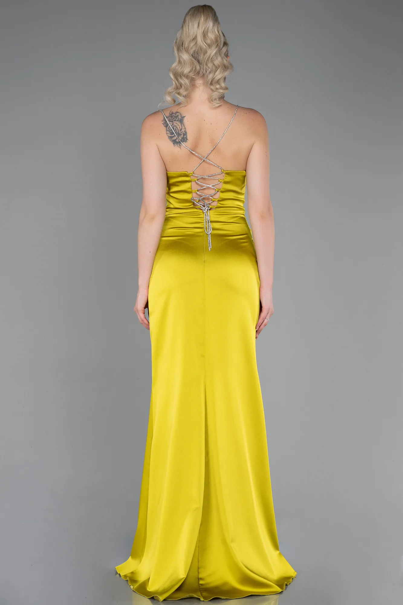 Pistachio Green-Long Satin Prom Gown ABU3094