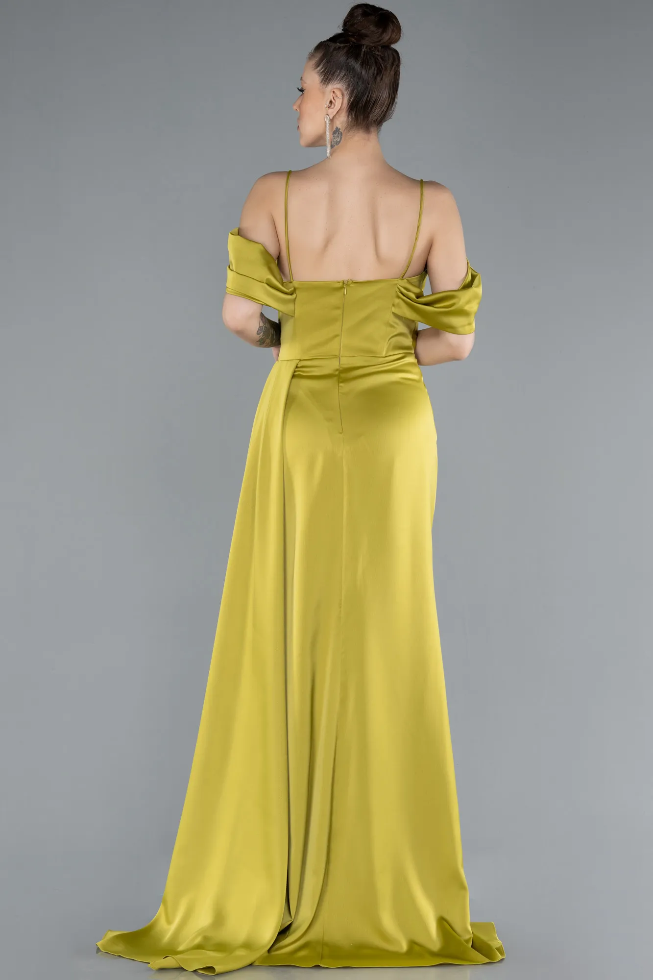 Pistachio Green-Long Satin Prom Gown ABU4659