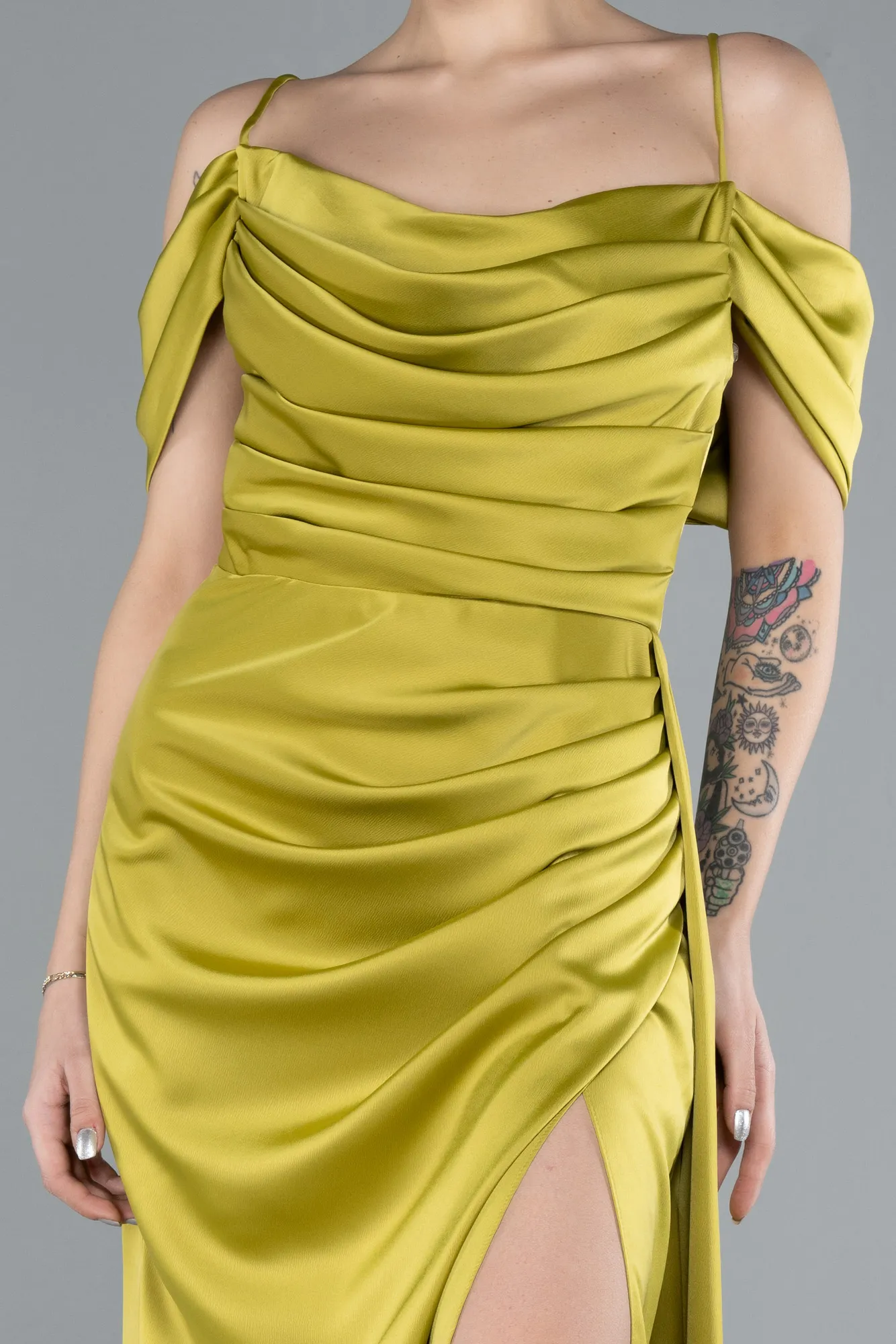 Pistachio Green-Long Satin Prom Gown ABU4659