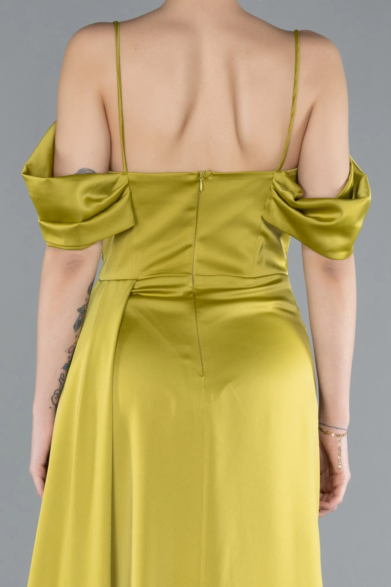 Pistachio Green-Long Satin Prom Gown ABU4659