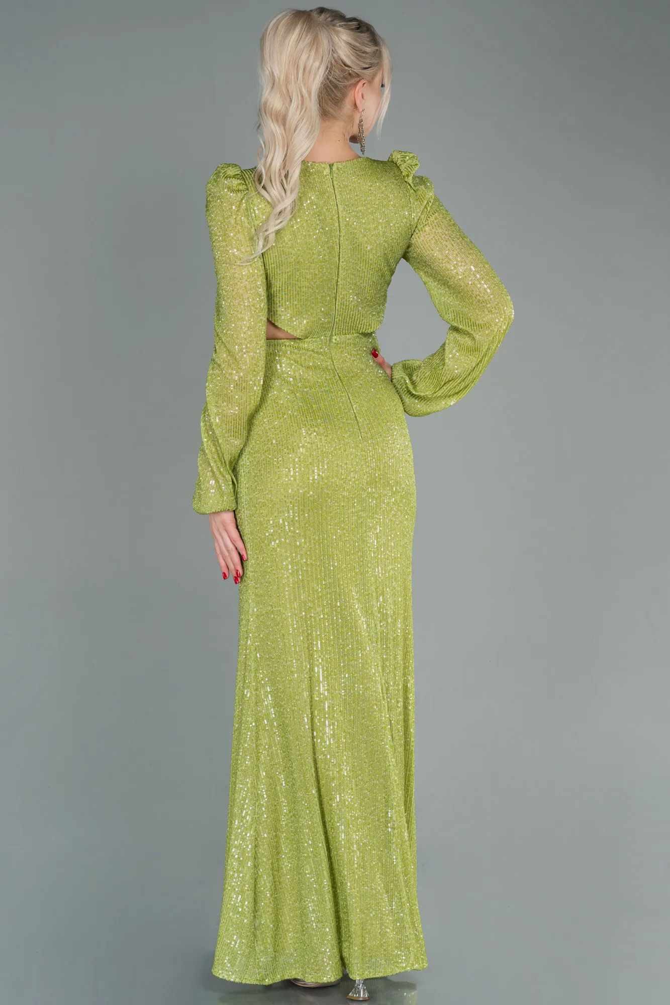 Pistachio Green-Long Scaly Evening Dress ABU2784