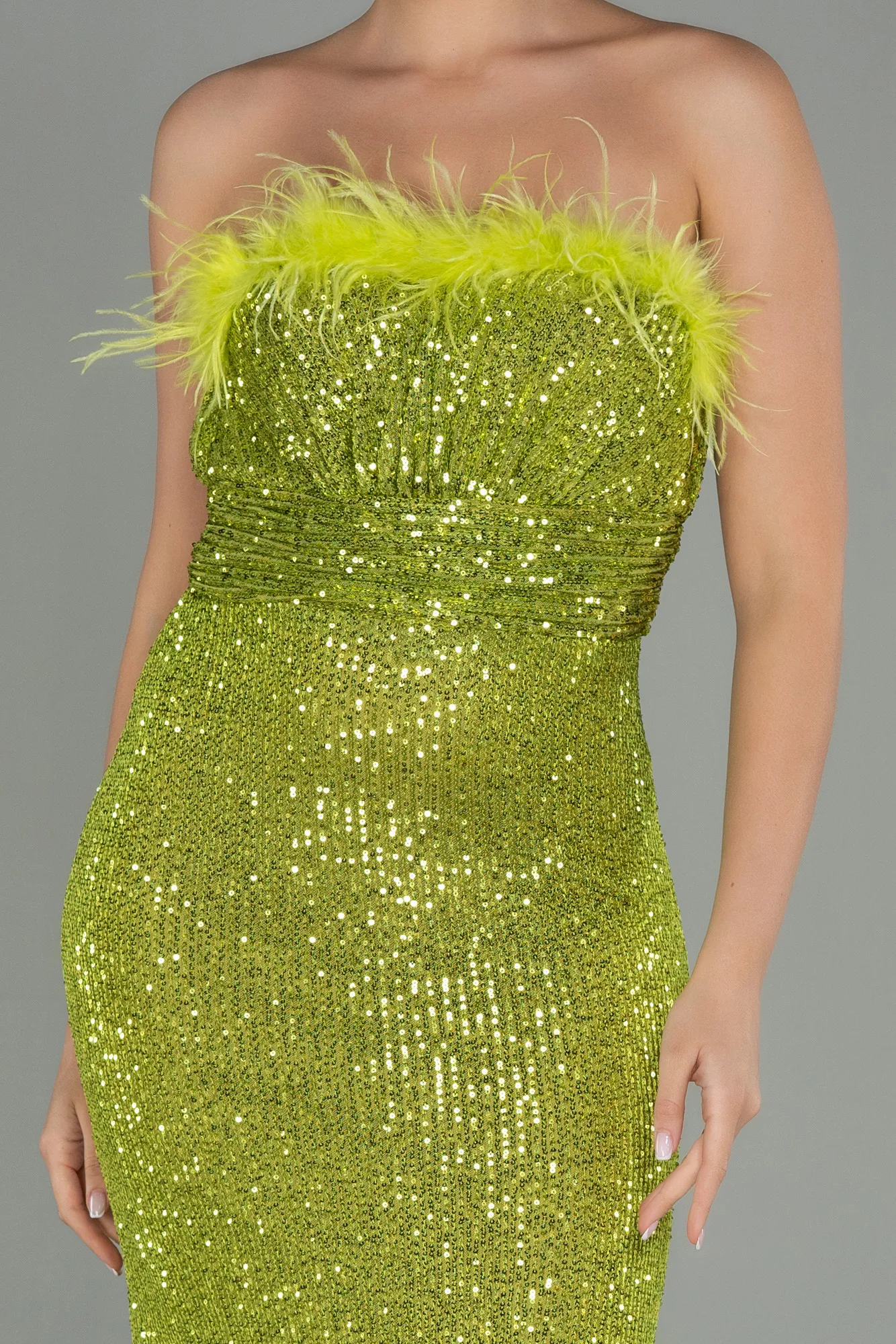 Pistachio Green-Long Scaly Evening Dress ABU3067