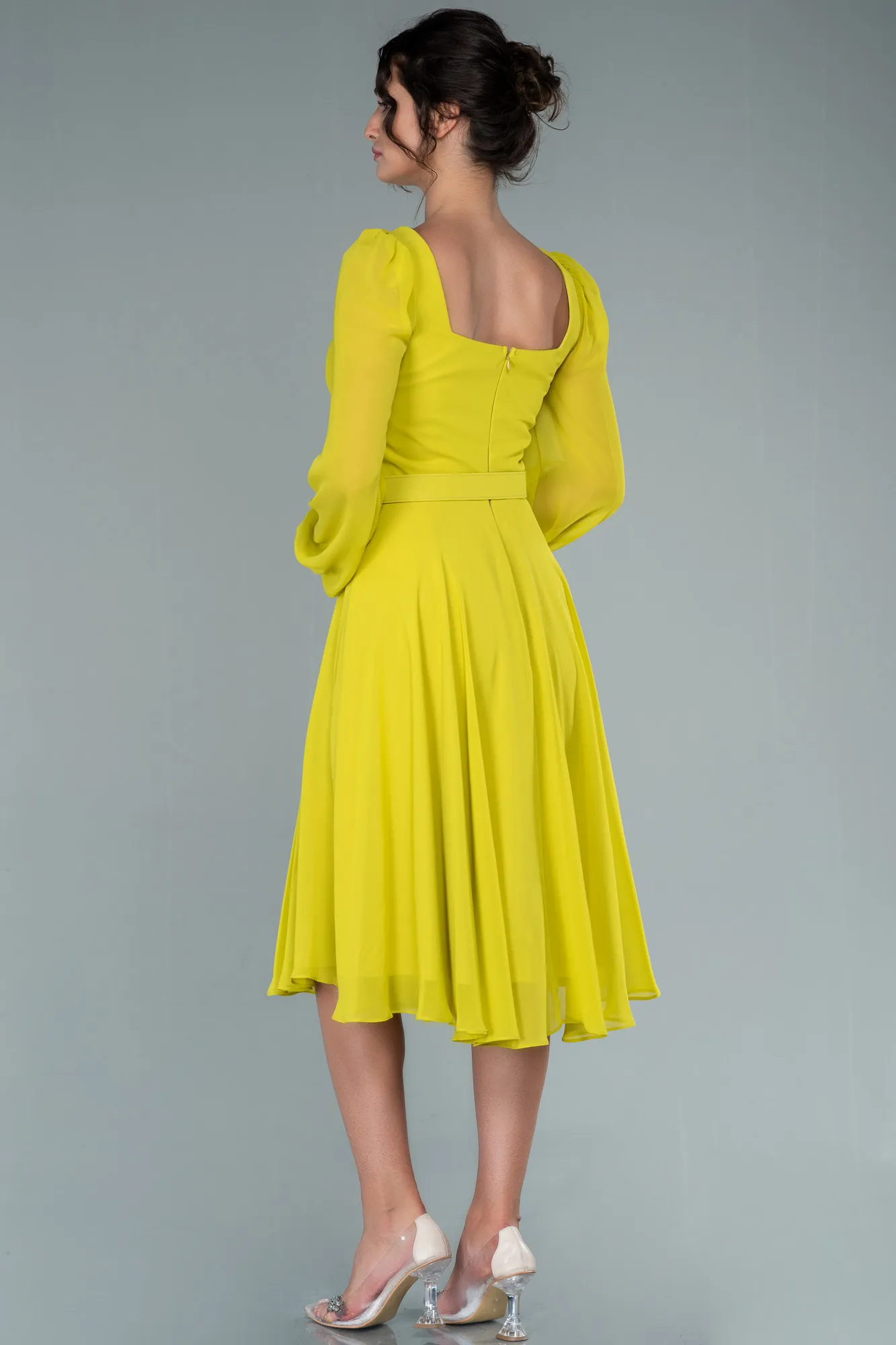Pistachio Green-Midi Chiffon Invitation Dress ABK1441