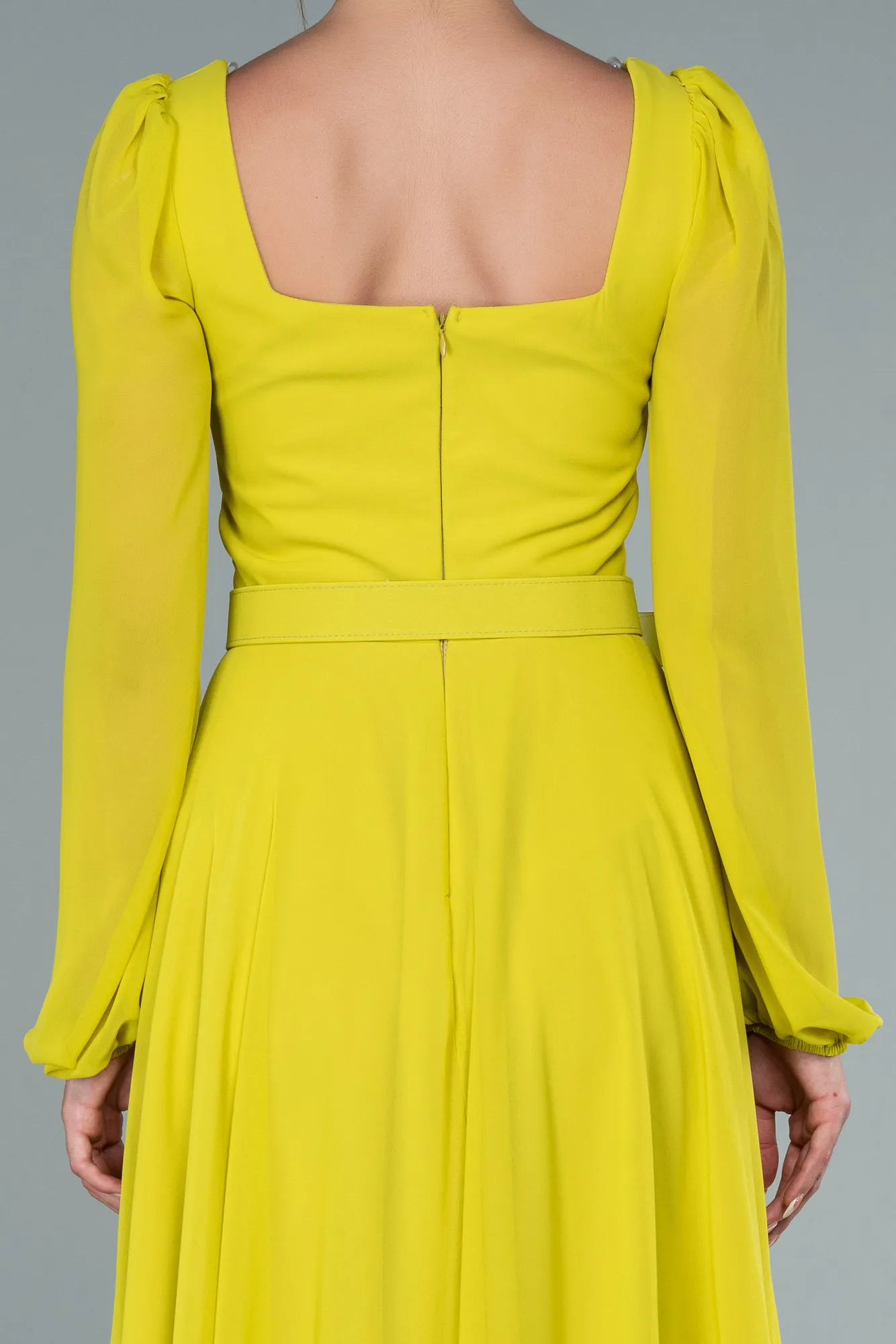 Pistachio Green-Midi Chiffon Invitation Dress ABK1441