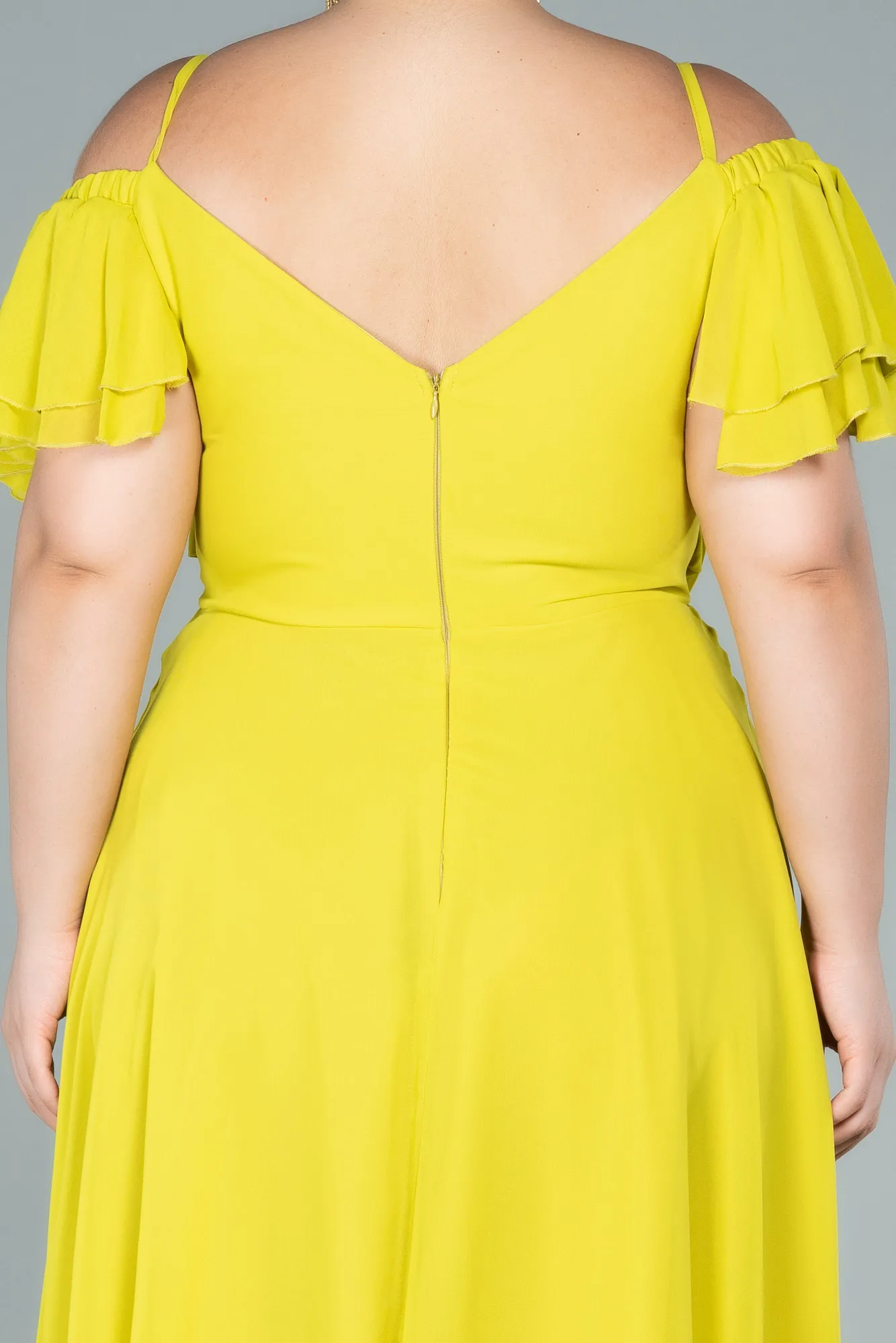 Pistachio Green-Midi Chiffon Plus Size Evening Dress ABK1475