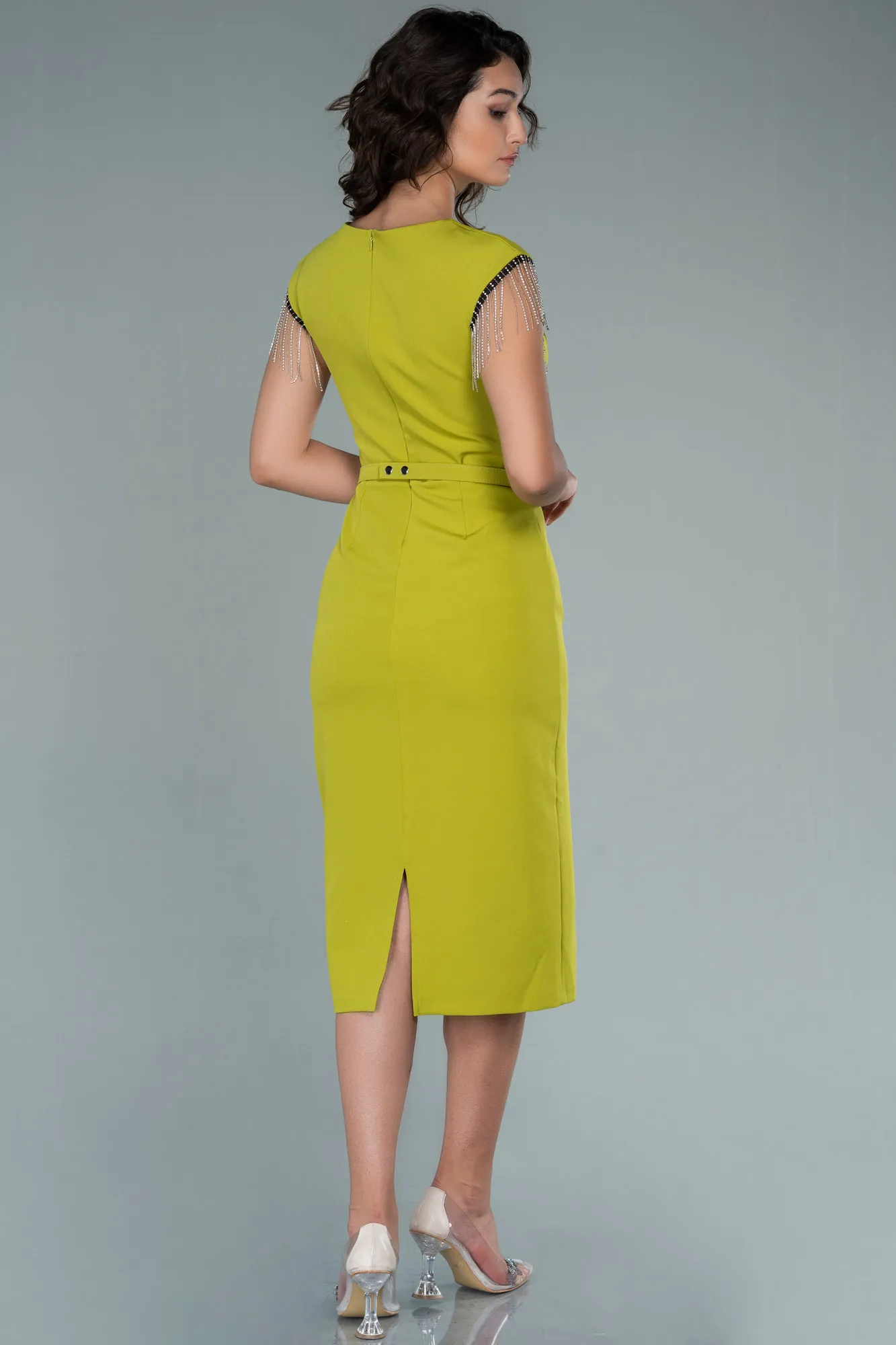 Pistachio Green-Midi Invitation Dress ABK1390