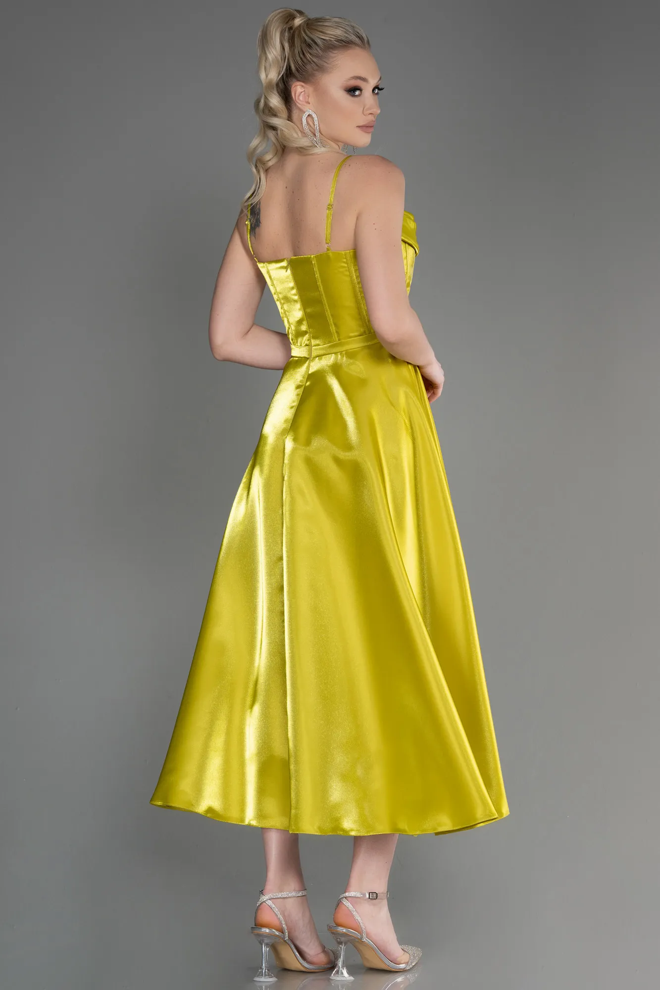 Pistachio Green-Midi Satin Party Dress ABK2011