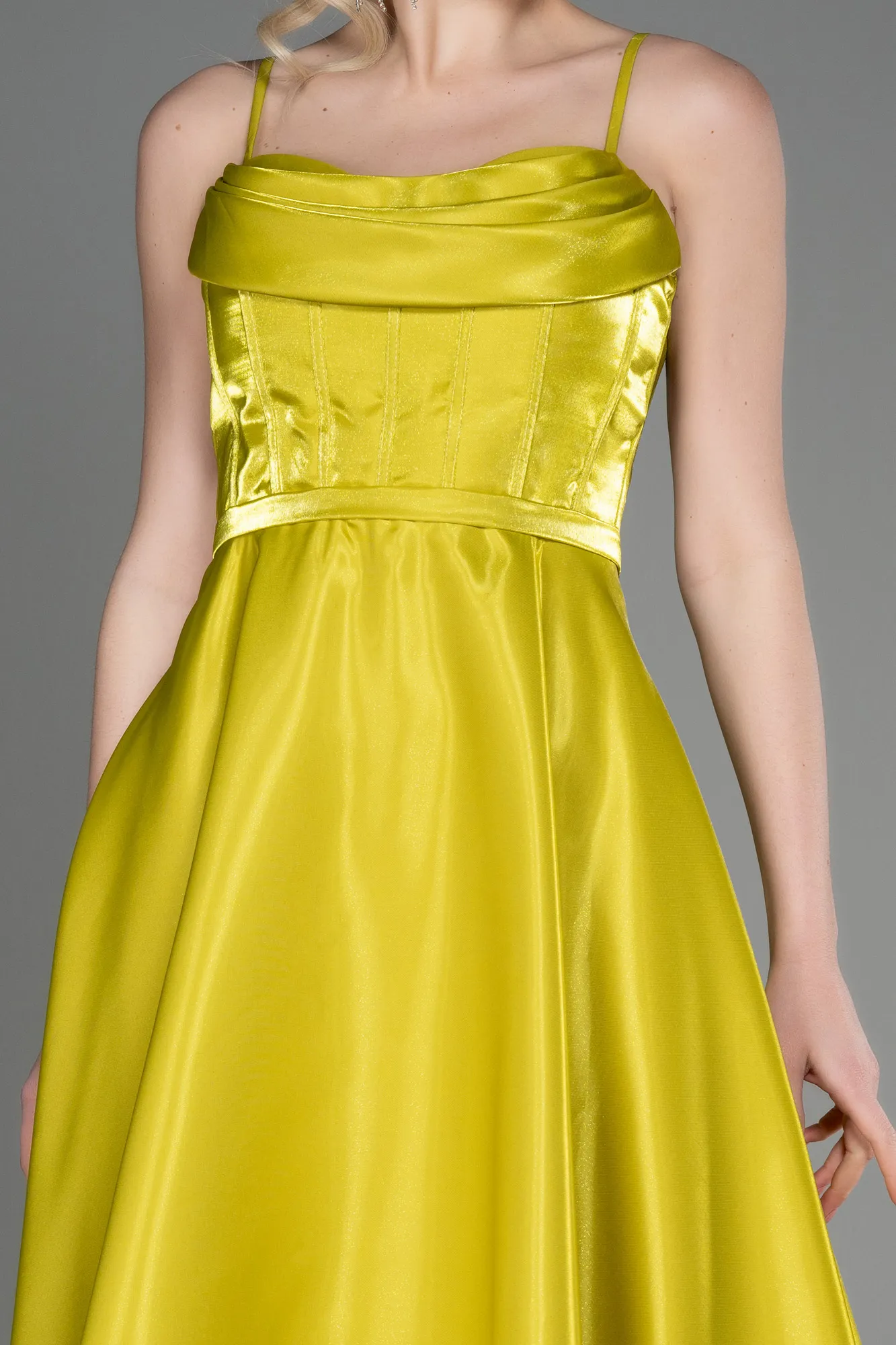 Pistachio Green-Midi Satin Party Dress ABK2011