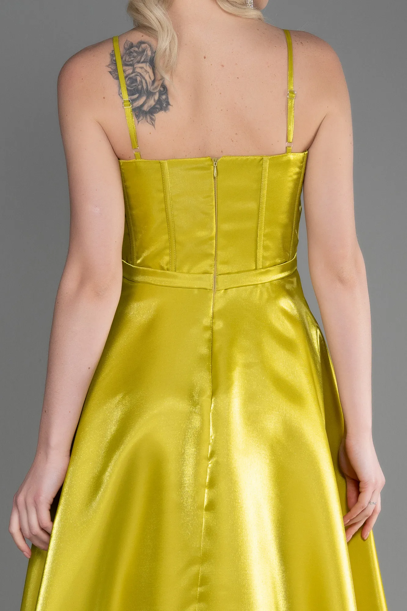 Pistachio Green-Midi Satin Party Dress ABK2011